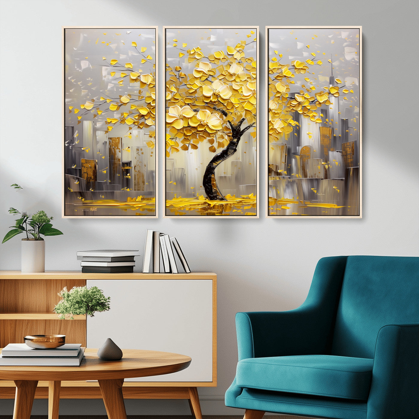 -Golden Tree Canvas Print | Abstract Wall Art for Modern Homes | Ready to Hang Framed Artwork