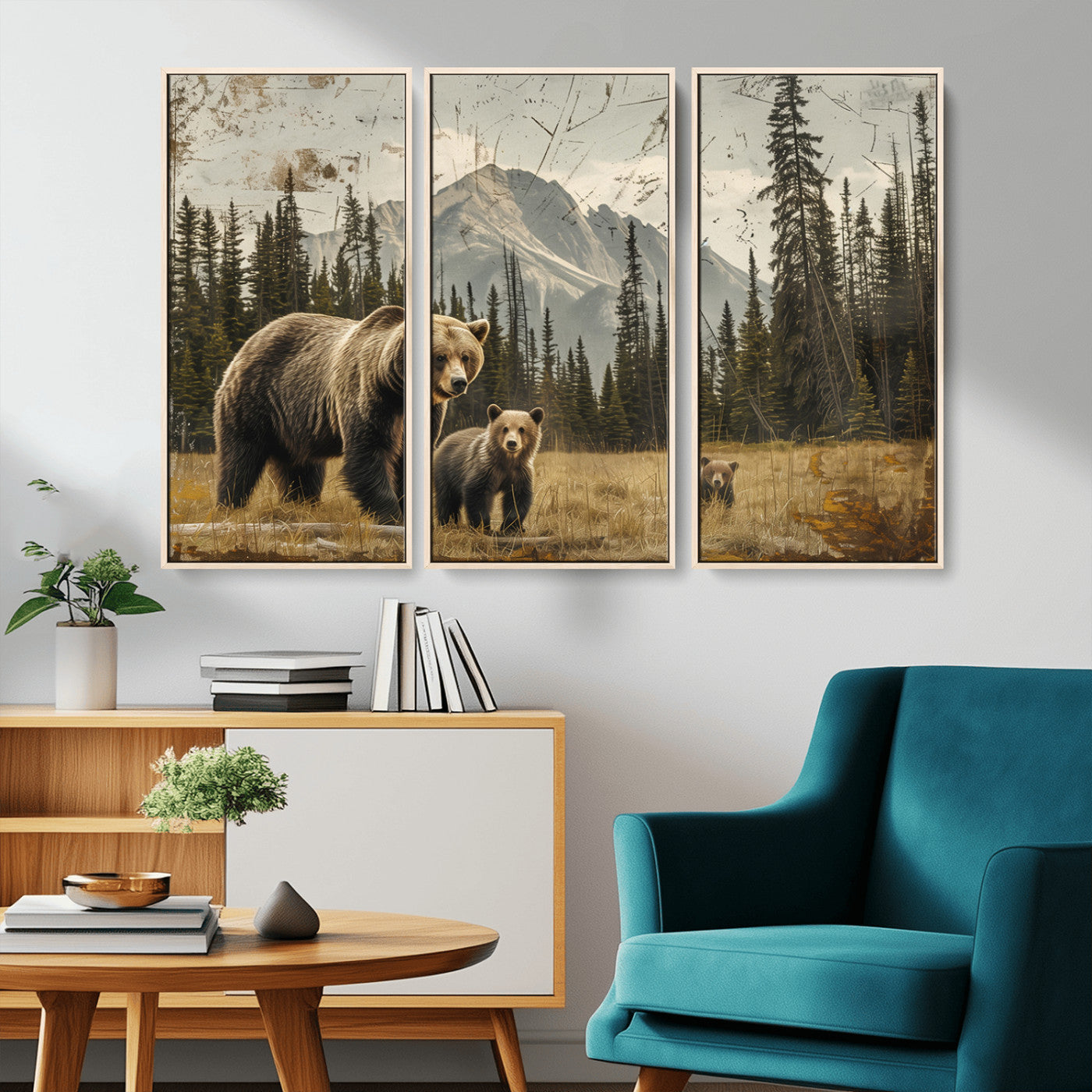 MGV-FC-48X32-3P - Rustic Grizzly 399 Bear Family Wall Art Canvas Print