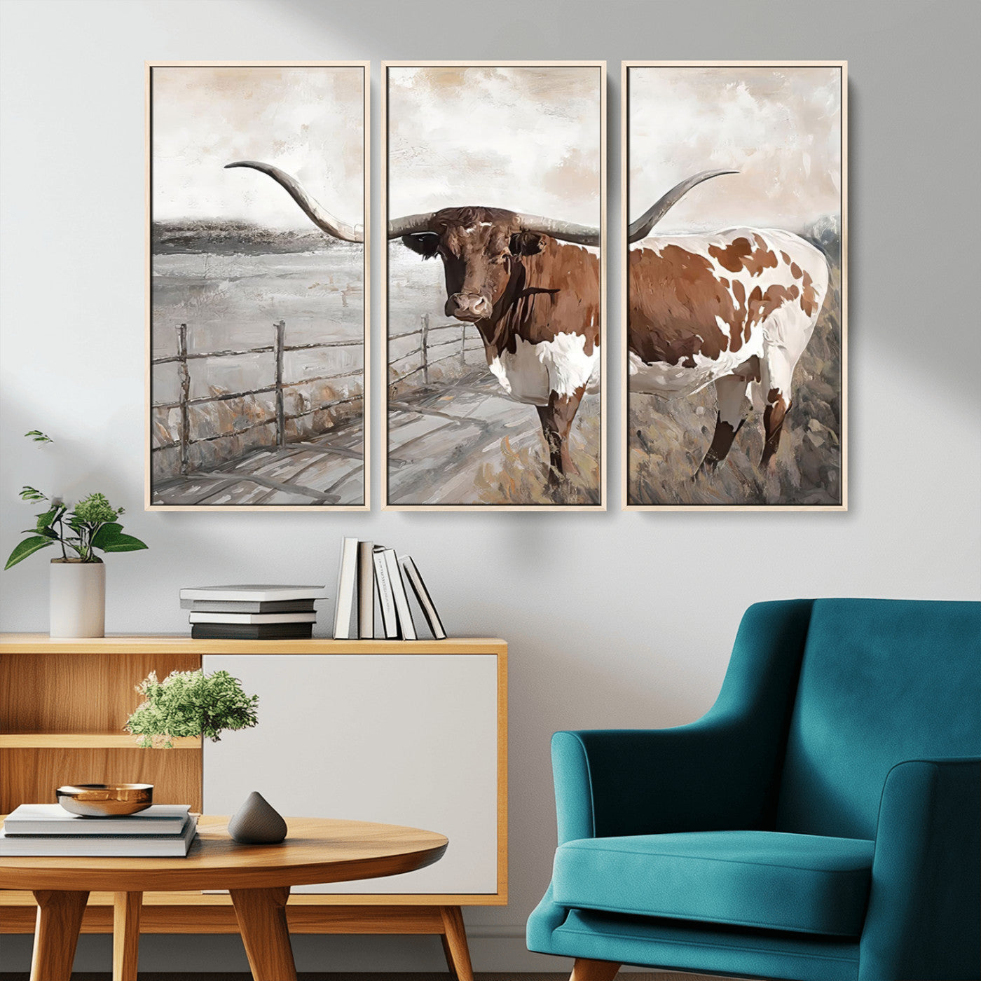 57340-MGV-CV-36X24-Vintage Texas Cow Wall Art Canvas Print, Rustic Longhorn Wall Art | Canvas Print for Farmhouse Decor