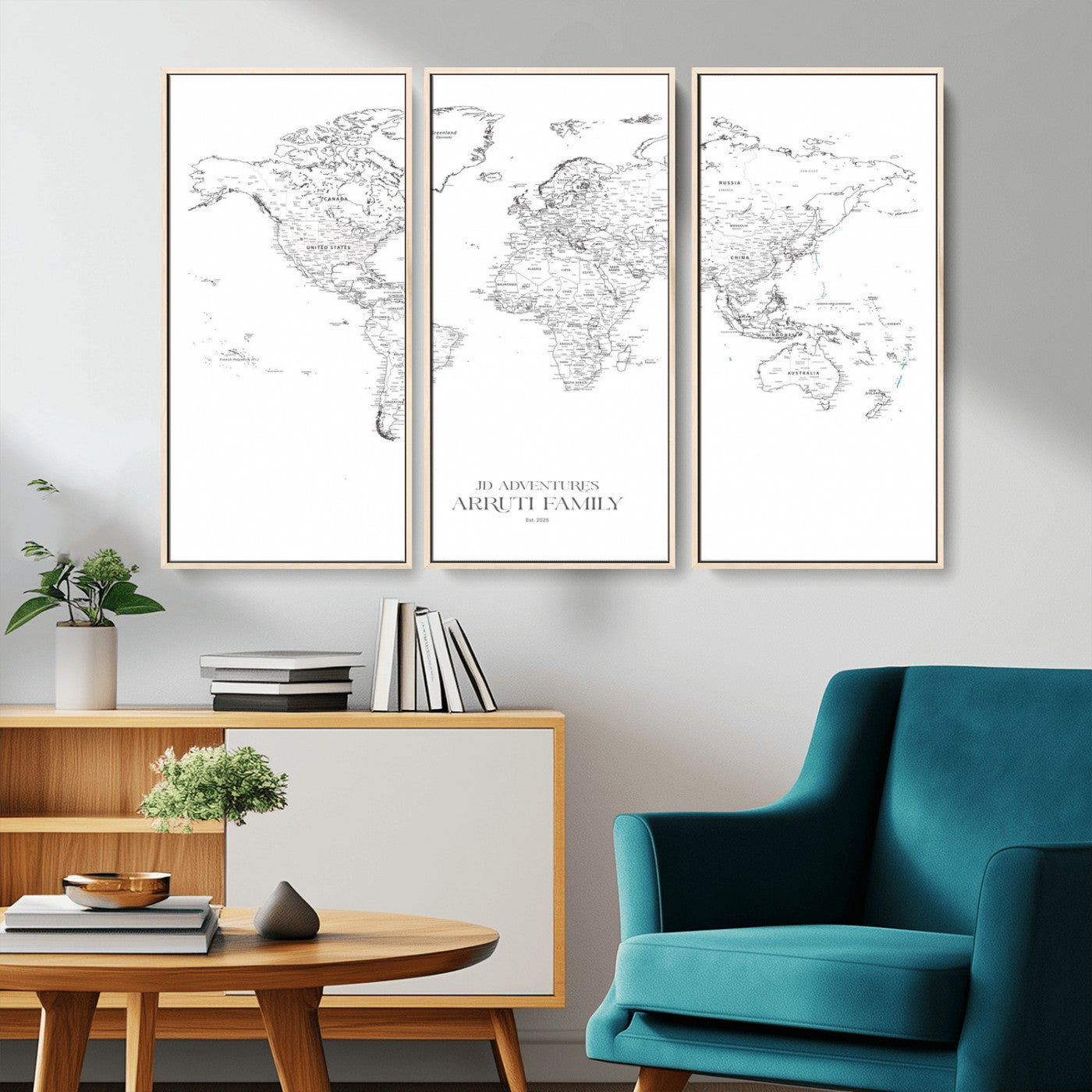 MGV-FC-48X32-3P - Custom World Map Wall Art – Personalized Framed Canvas Print with Push Pins for Travel Tracking,