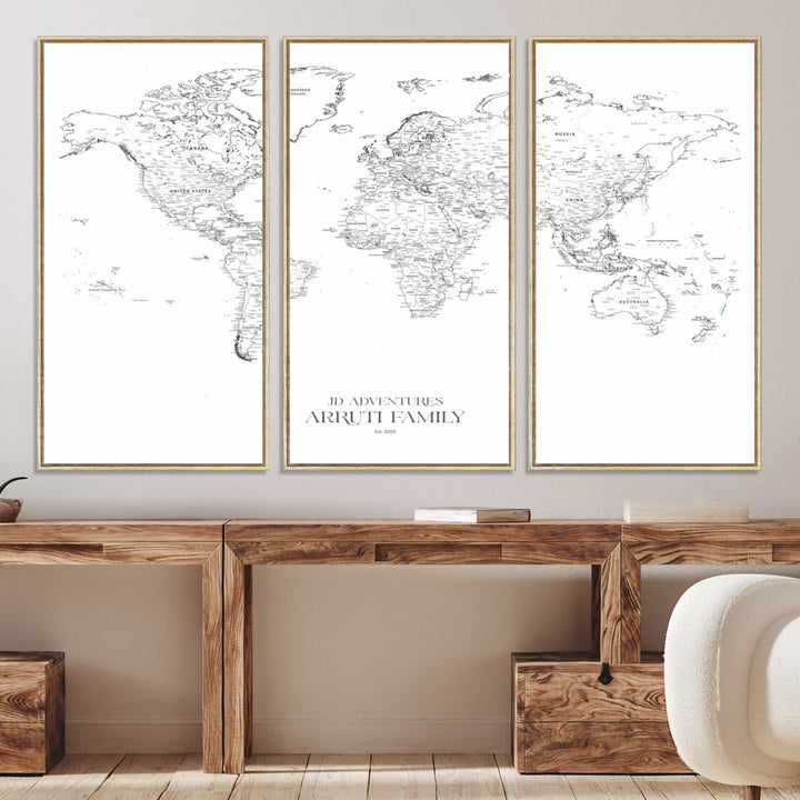 Personalized World Map Wall Art Canvas Print - Custom Push Pin Travel Map Canvas - Framed Map Print for Travel Lover Gift