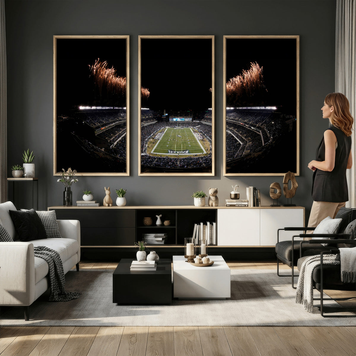 89680-MGV-CV-36X24 - Eagles Field Stadium Wall Art, Philadelphia Eagles Football, Framed and Ready to Hang
