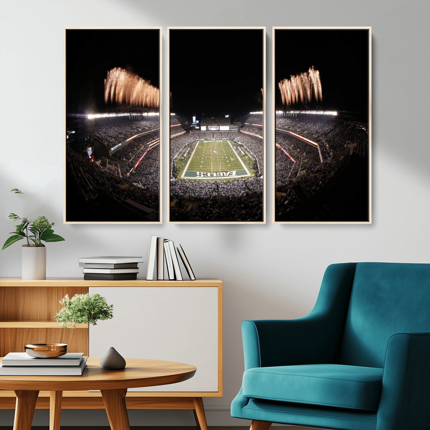 48893-MGV-CV-36X24-Eagles Field Stadium Wall Art - Lincoln Financial Field Fireworks Game Triple Canvas Wall Art -
