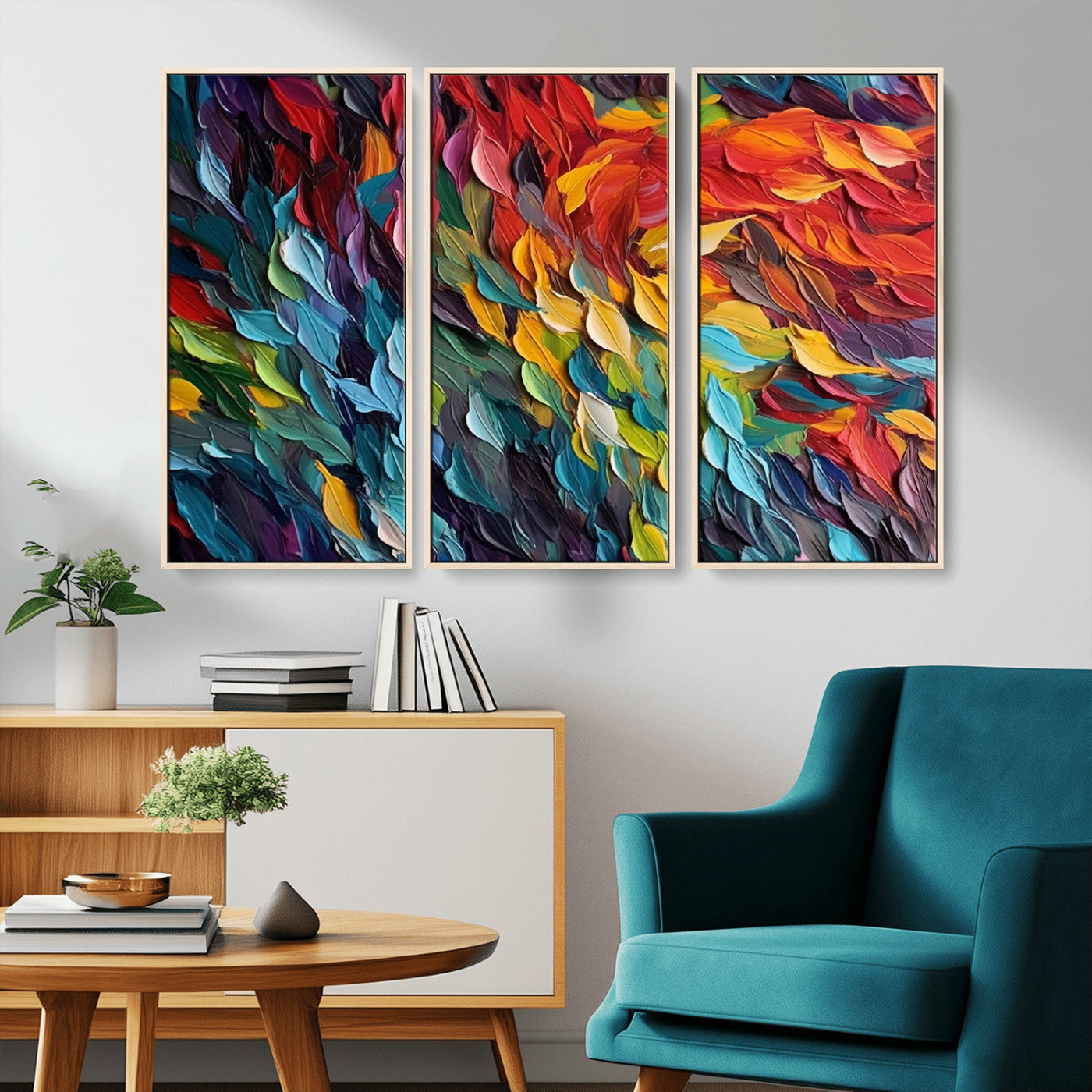 -Vibrant Abstract Leaf Wall Art Canvas Print | Bold Colorful Canvas for Living Room or Office | Ready
