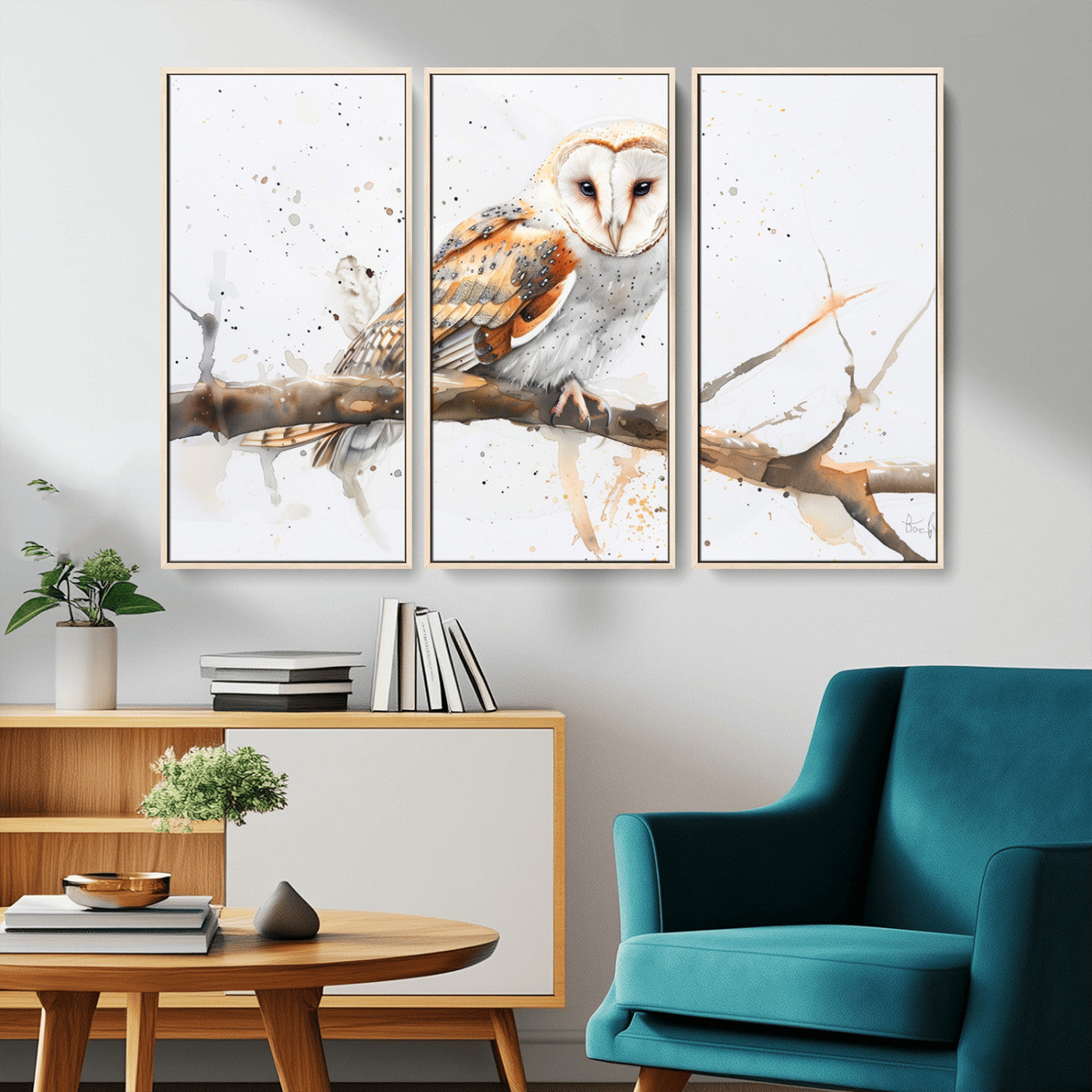 MGV-FC-48X32-3P - Barn Owl Wall Art on Branch | Stunning Canvas Print for Nature Lovers | Ready to Hang and Framed