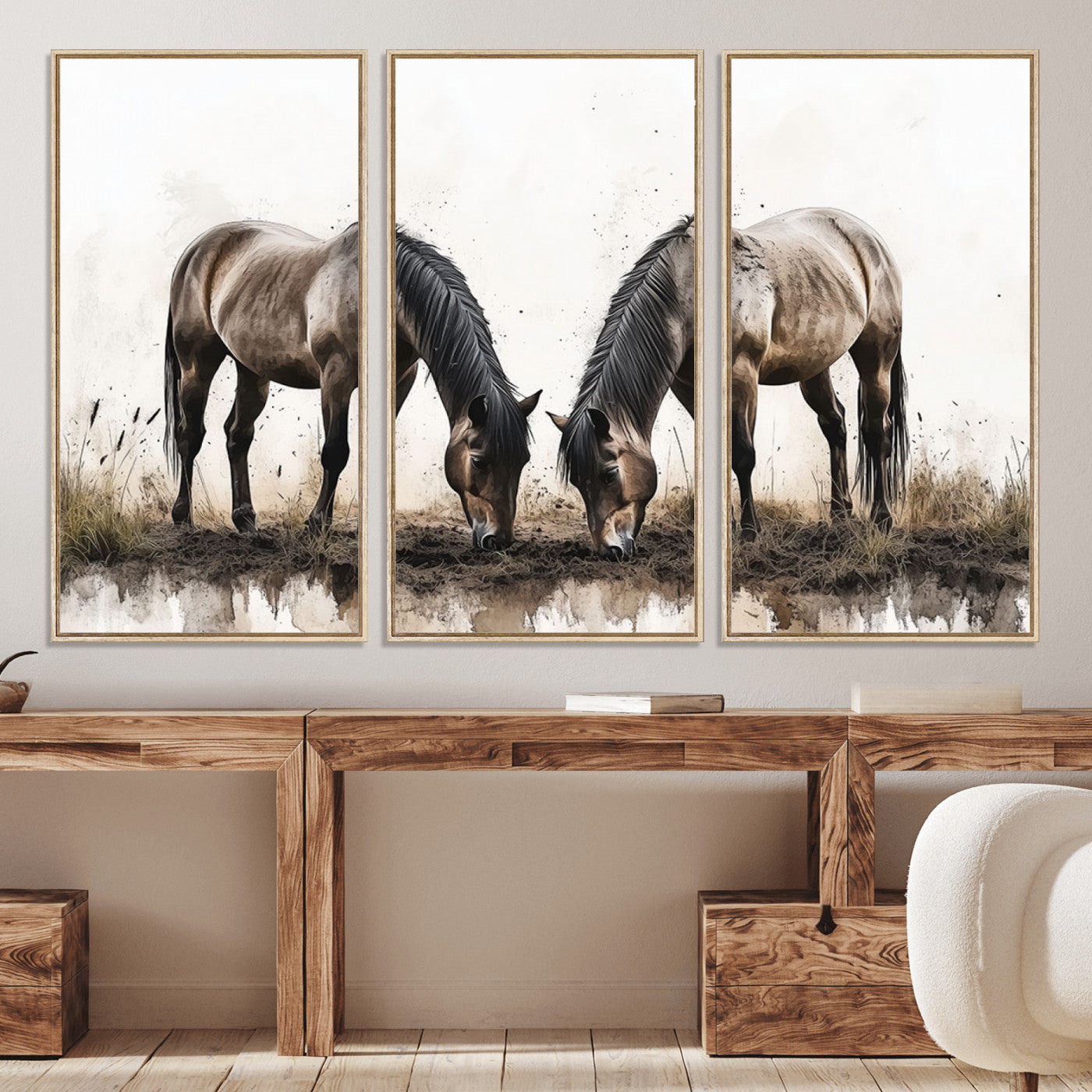 71729-MGV-CV-36X24-Chines Ink Style Horses Wall Art Canvas Print