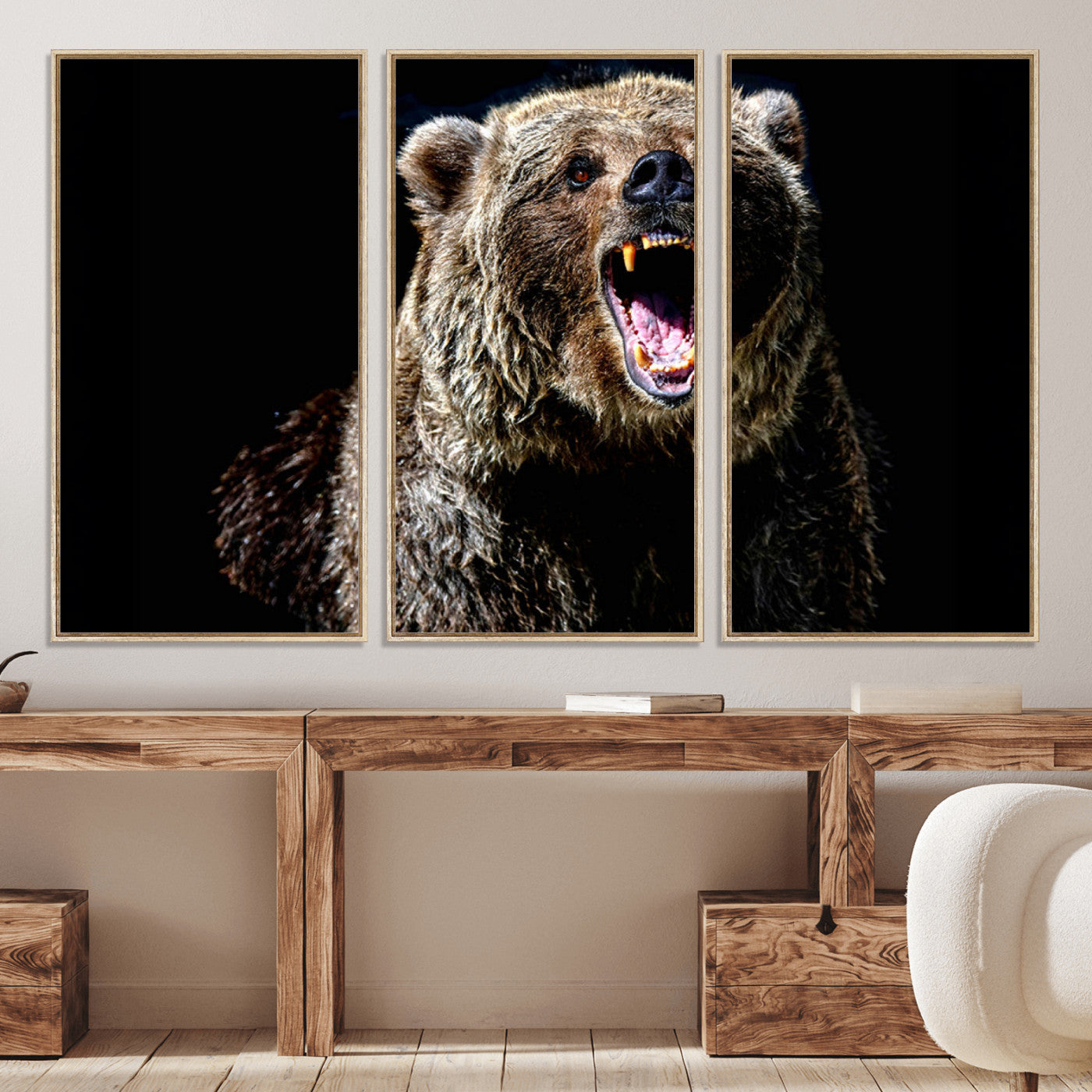 17625-MGV-CV-36X24-Grizzly Bear Canvas Print | Wildlife Wall Art for Cabin Decor | Ready to Hang Framed