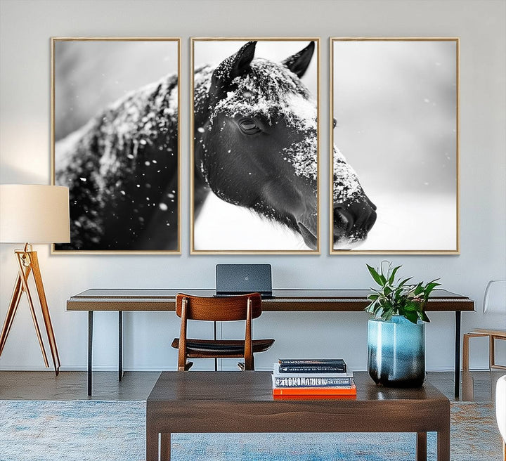 The Horse Canvas Print - Winter Horse Snow Wall Art captures winters essence beautifully.