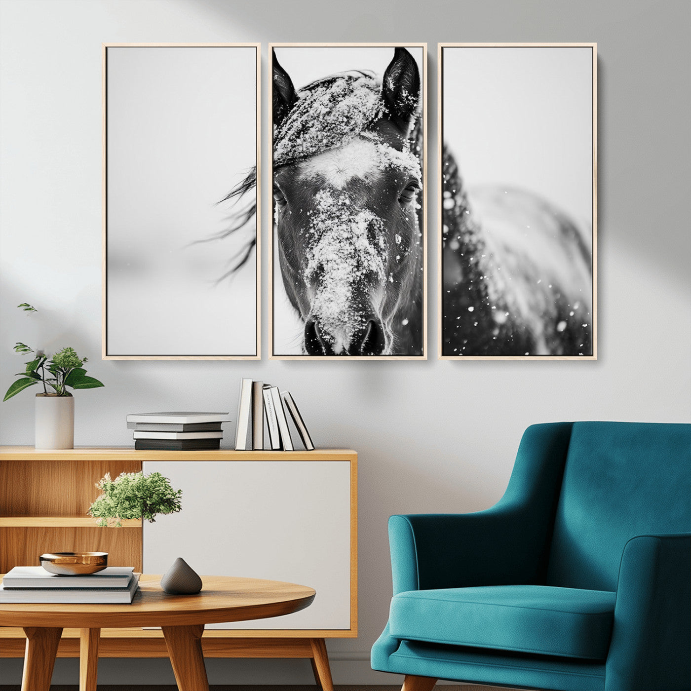 MGV-FC-48X32-3P - Western Wall Art | Black and White Winter Horse Wall Art | Ready to Hang and Framed | Farmhouse and