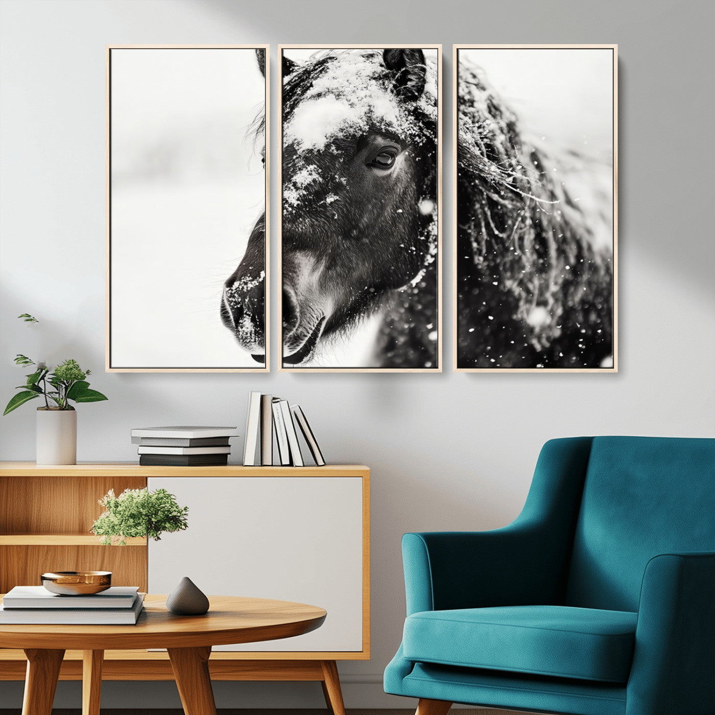 MGV-FC-48X32-3P - Framed Black and White Horse Wall Art | Ready to Hang and Framed | Farmhouse and Western Wall Decor