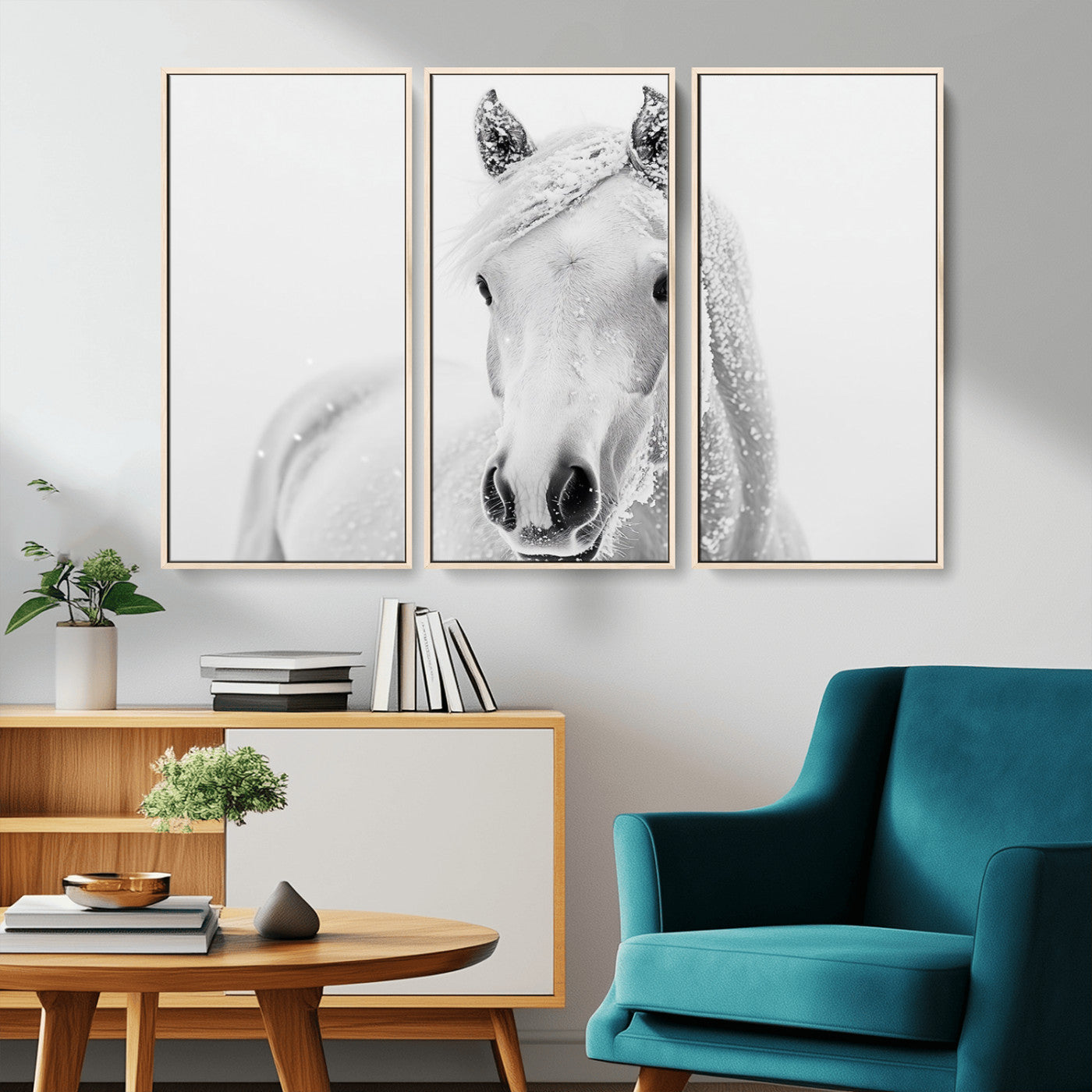 MGV-FC-48X32-3P - Majestic White Horse Wall Art | Ready to Hang and Framed | Farmhouse Wall Decor for Living Room