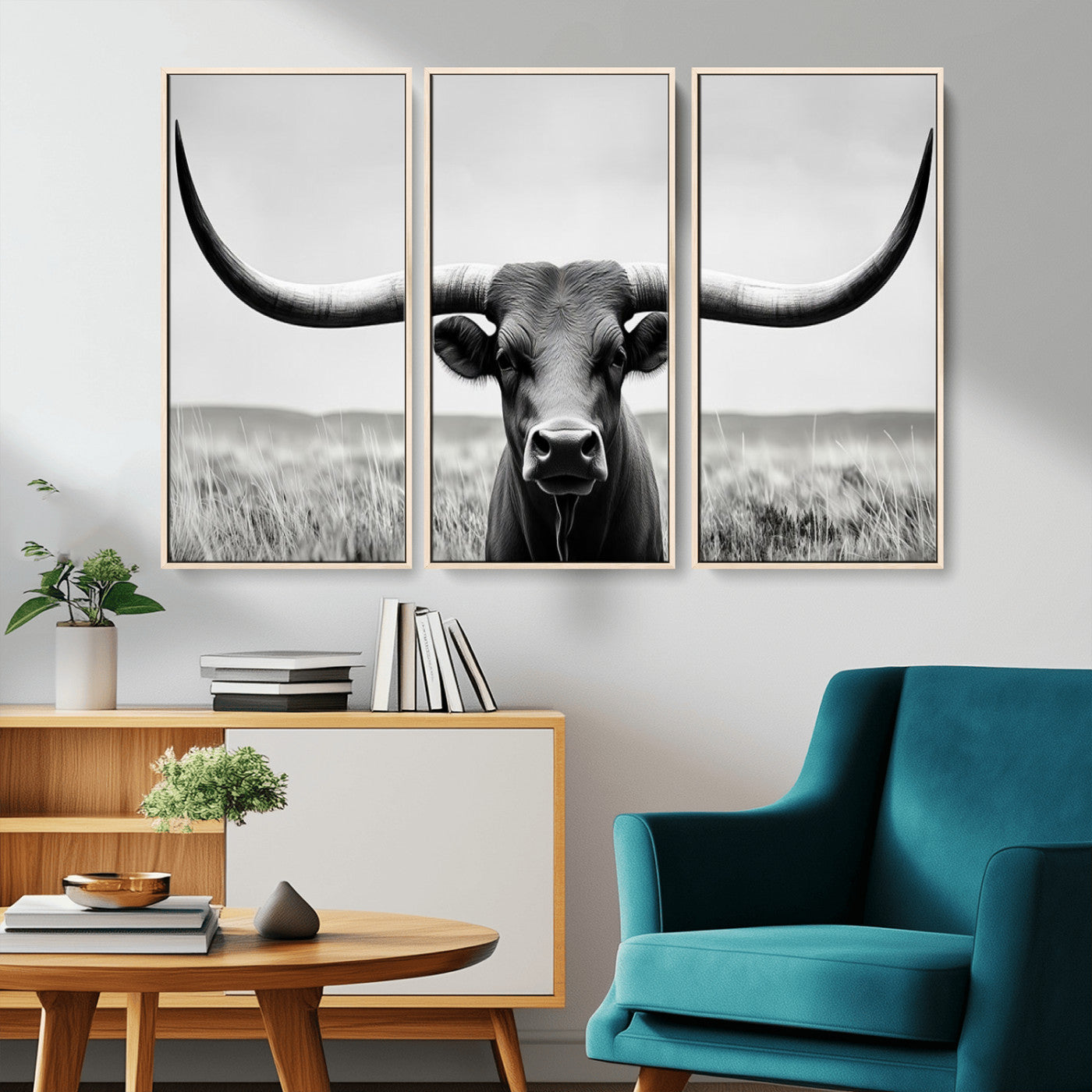 -Longhorn Bull Canvas Print | Rustic Farmhouse Wall Art | Western Decor | Ready to Hang and Framed