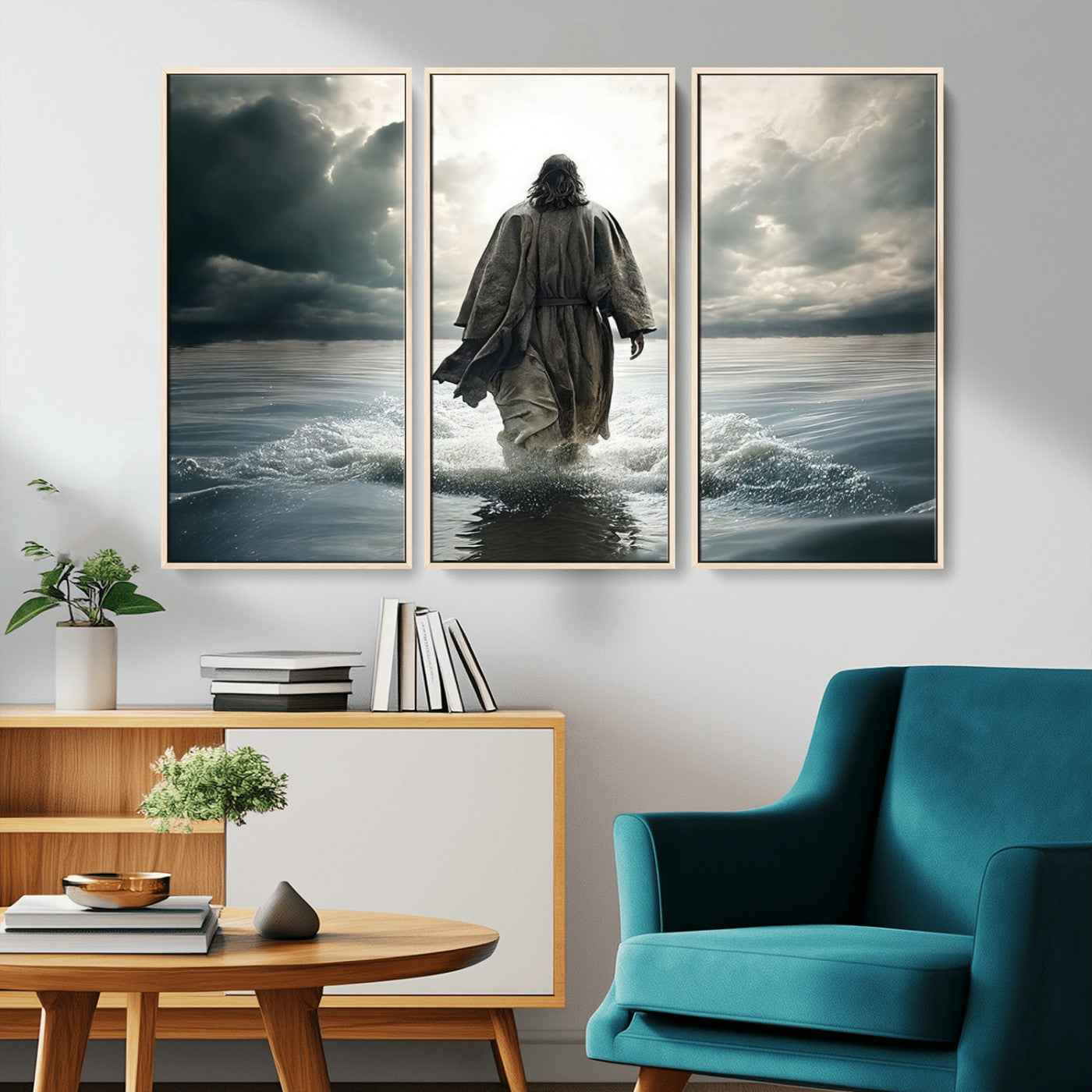 MGV-FC-48X32-3P - Jesus Walking on Water Wall Art | Canvas Print | Ready to Hang | Christian Home Decor | Spiritual