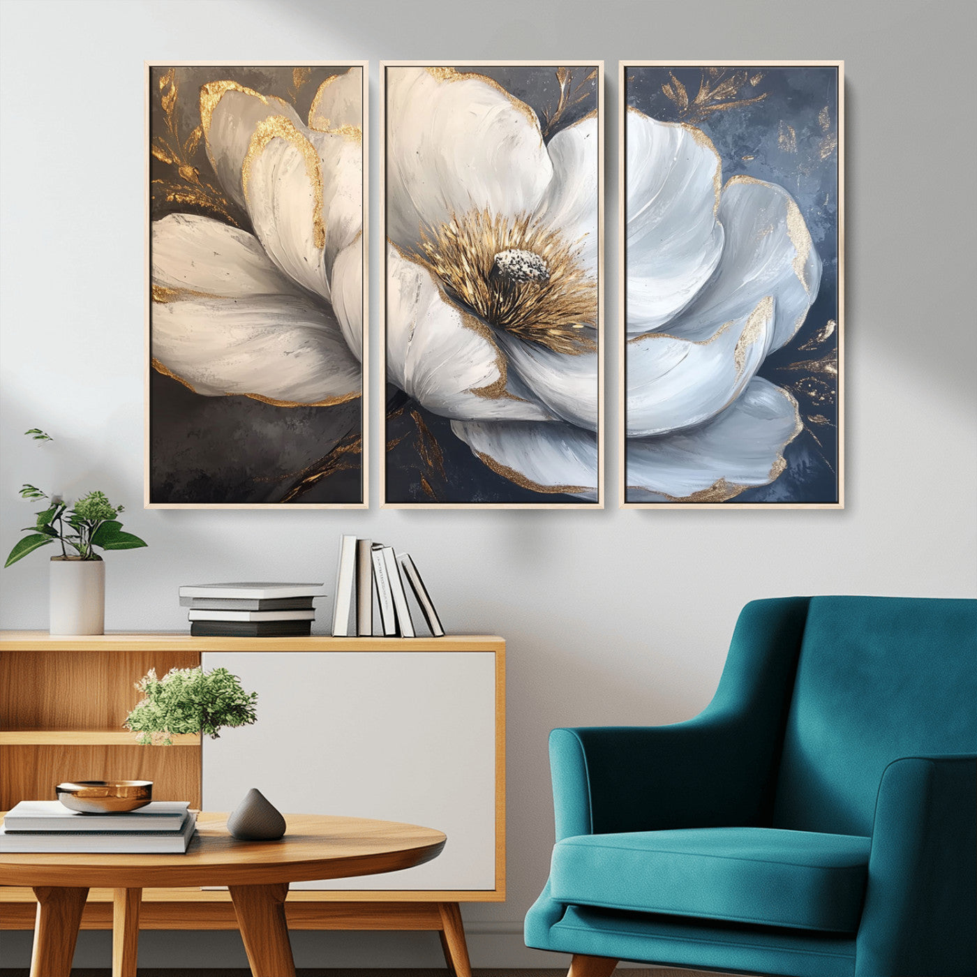 MGV-FC-48X32-3P - White Magnolia Flower Wall Art Canvas Print | Abstract Floral Wall Decor | Elegant Bloom Artwork |