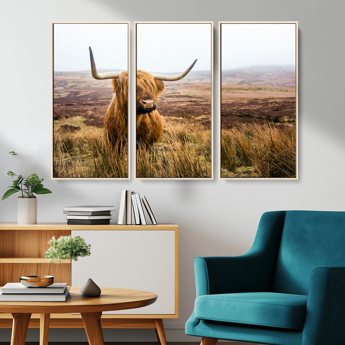 97274-MGV-CV-36X24-Scottish Highland Cow Canvas Wall Art – Rustic Farmhouse Charm with Highland Cattle – Ready to Hang