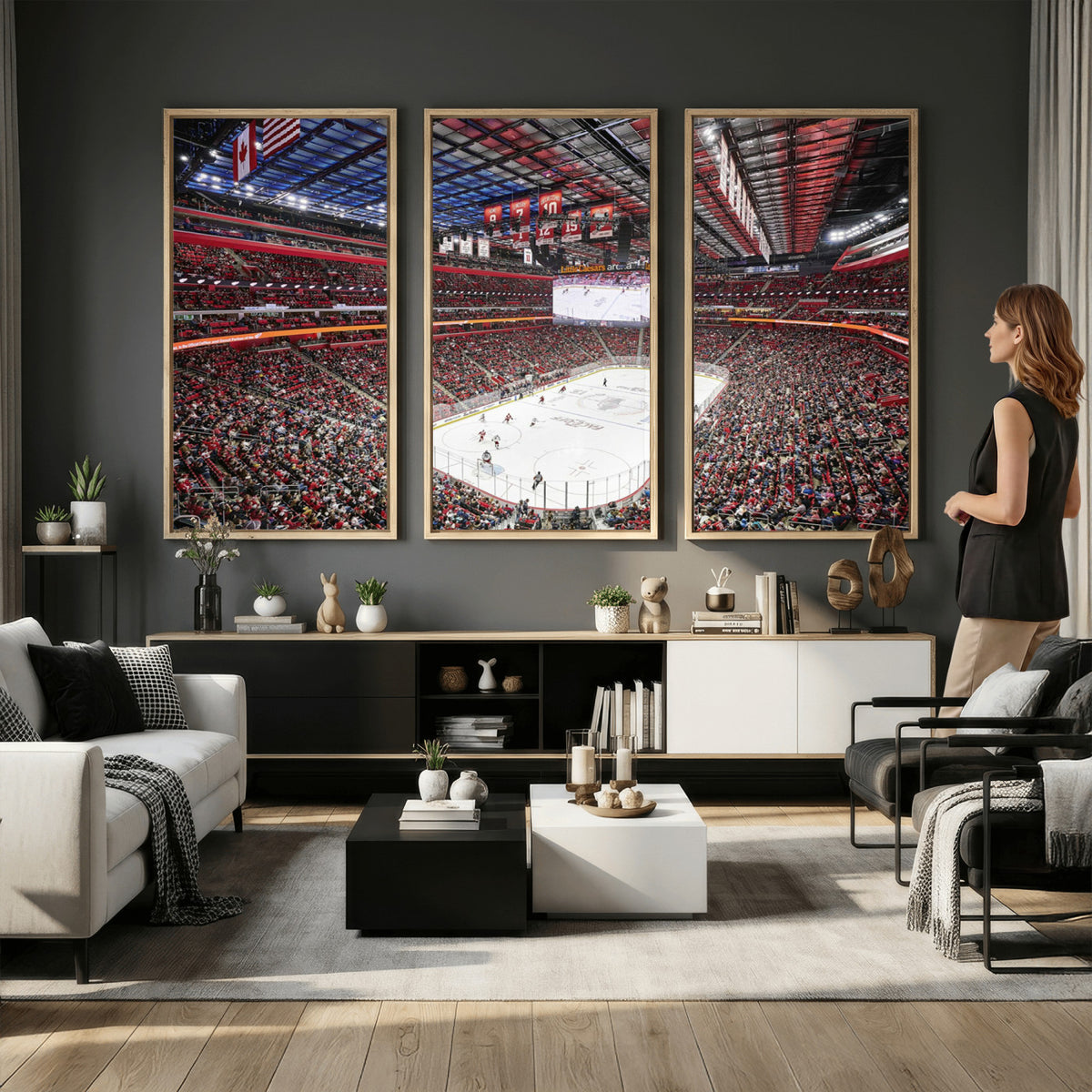 62263-MGV-CV-36X24 - Barton Malow Little Caesars Arena Detroit Wall Art Canvas Print - Detroit Hockey and Basketball
