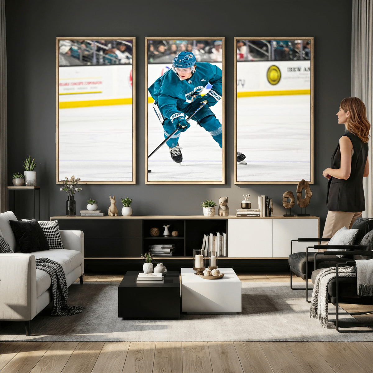 69179-MGV-CV-36X24 - San Jose Sharks Ice Hockey Player Wall Art Canvas Print