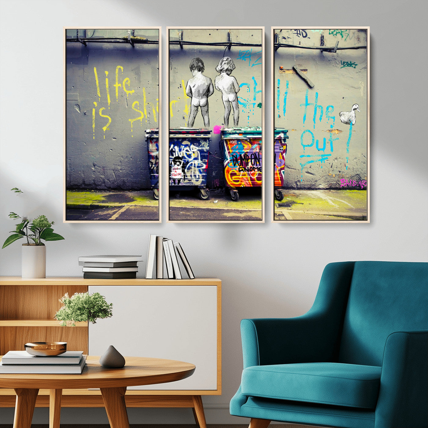 MGV-FC-48X32-3P - Banksy Life is Short Wall Art - Iconic Graffiti Art on Framed Ready-to-Hang Canvas - Street Art
