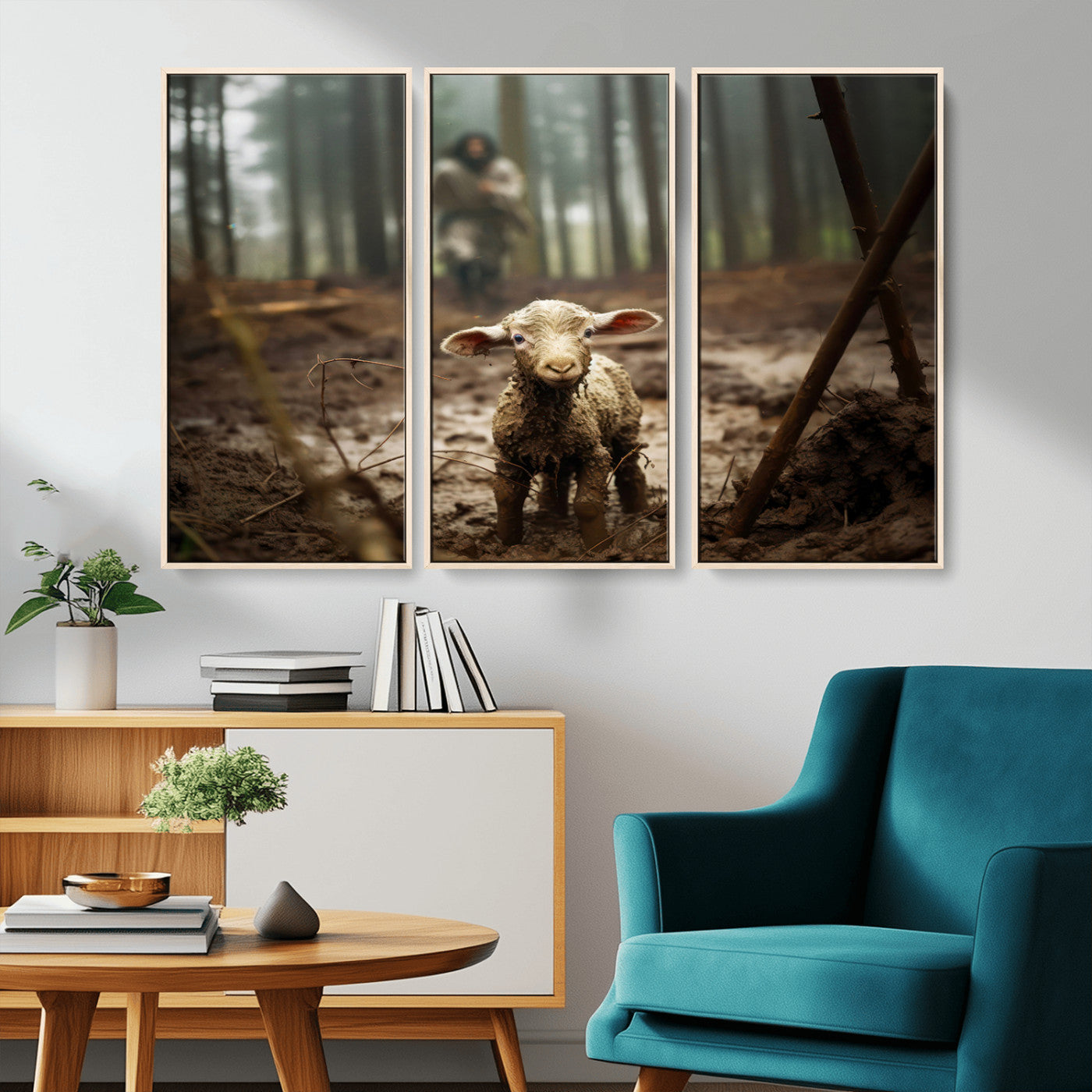 MGV-FC-48X32-3P - Jesus Running After a Lost Lamb Canvas Wall Art Print