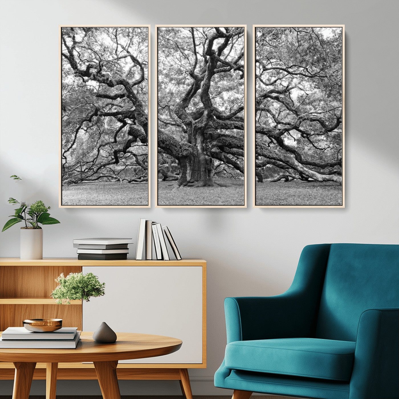 MGV-FC-48X32-3P - Black White Angel Oak Tree Wall Art - Timeless Nature-Inspired Canvas for Rustic, Modern, or