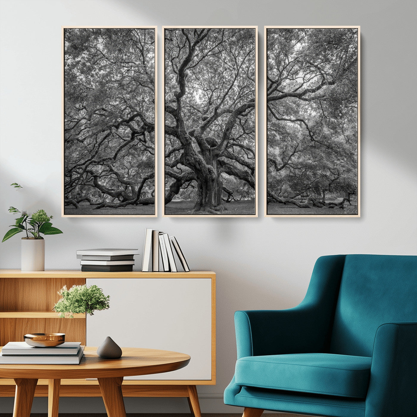 97240-MGV-CV-36X24-Majestic Angel Oak Tree Black and White Canvas Print – Multi Panel Wall Art, Giclée Print, Ready to