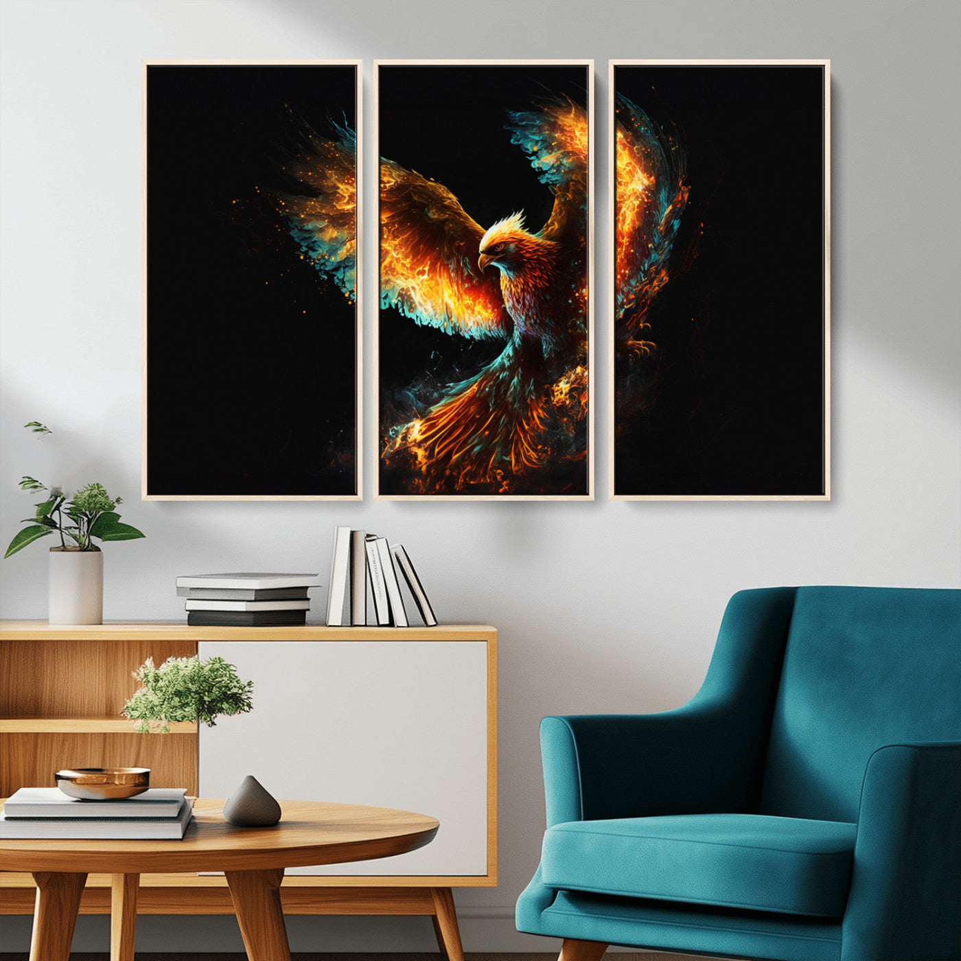 MGV-FC-48X32-3P - Fiery Phoenix Canvas Print | Ready to Hang Wall Art | Bold Fantasy Decor for Living Room | Majestic