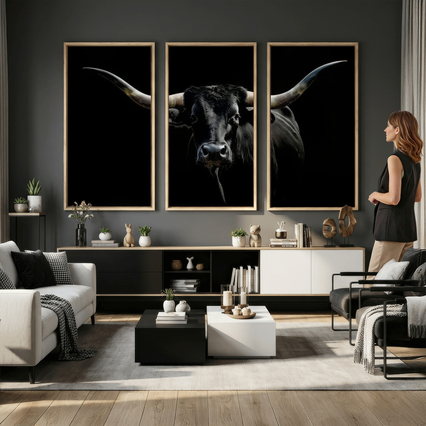37889-MGV-CV-36X24 - Texas Longhorn Canvas Wall Art - Rustic Western Longhorn Bull Print in Brown & Black - Farmhouse Decor for Living Room, Office, or Ranch