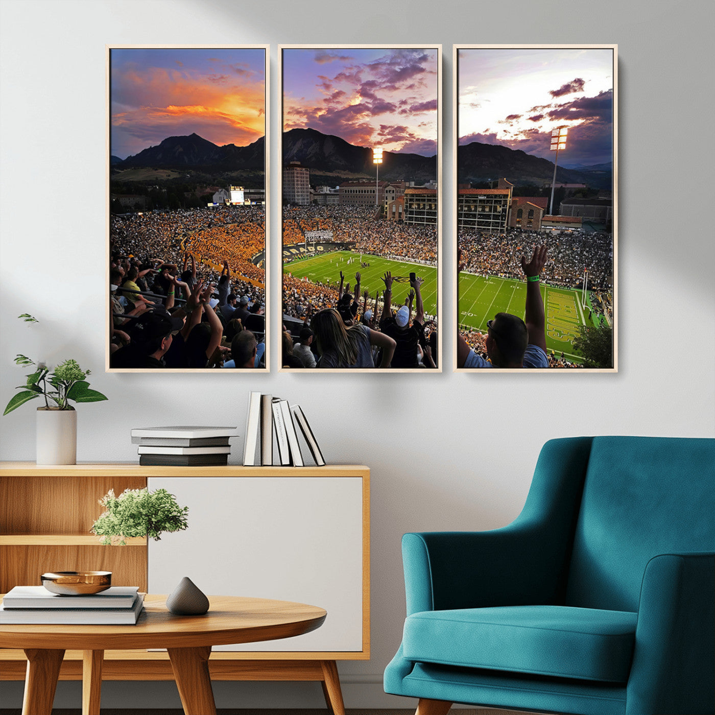 MGV-FC-48X32-3P - Framed Colorado Buffaloes Football Team Print - Boulder Folsom Field Stadium Wall Art Canvas Print