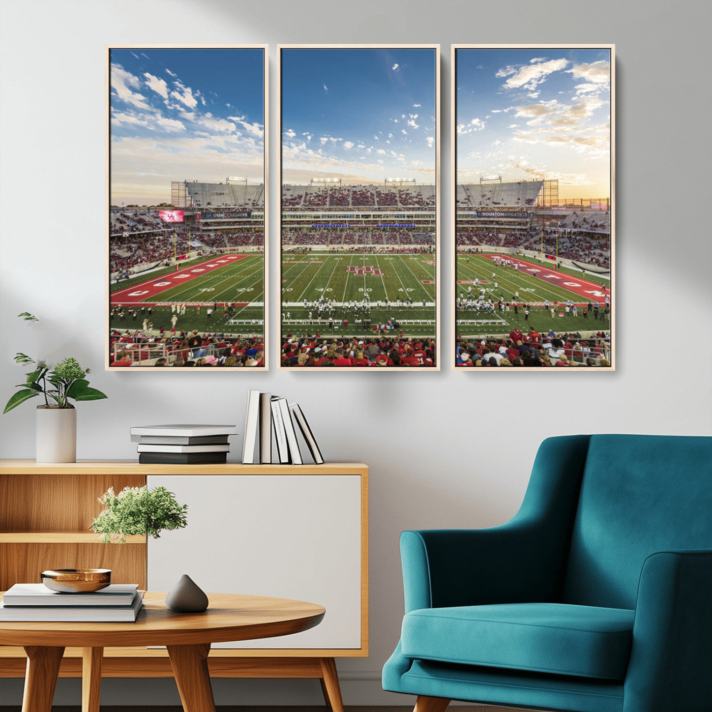 MGV-FC-48X32-3P - Framed Houston Cougars Football Team Print - Houston TDECU Stadium Wall Art Canvas Print