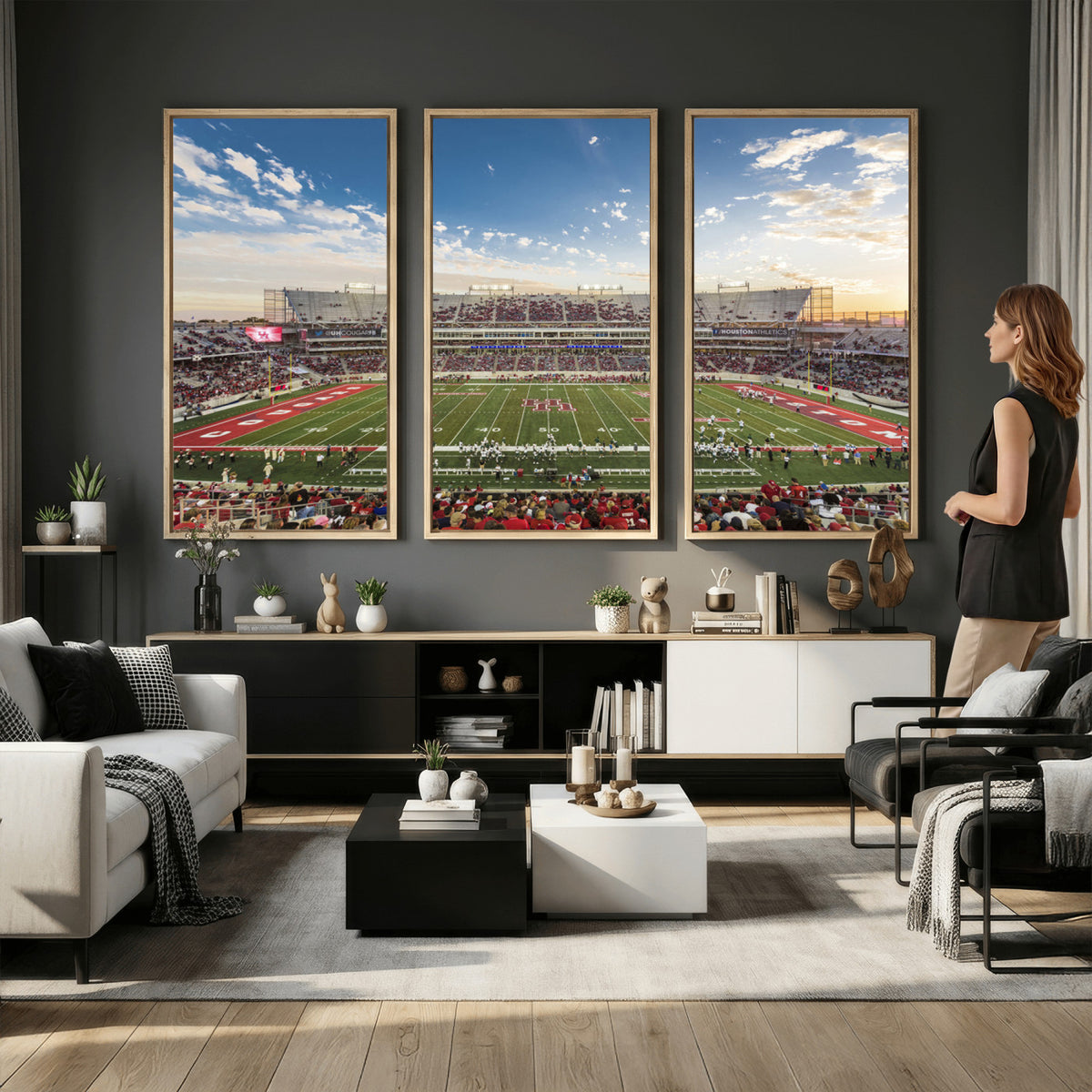 36612-MGV-CV-36X24 - Framed Houston Cougars Football Team Print - Houston TDECU Stadium Wall Art Canvas Print