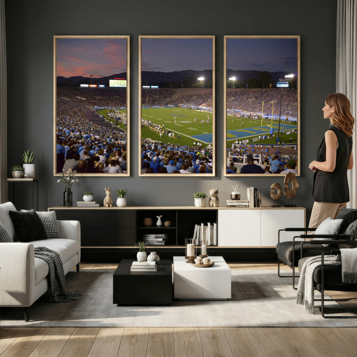 90359-MGV-CV-36X24 - UCLA Bruins Football Team Print - Pasadena Rose Bowl Stadium Wall Art Canvas Print