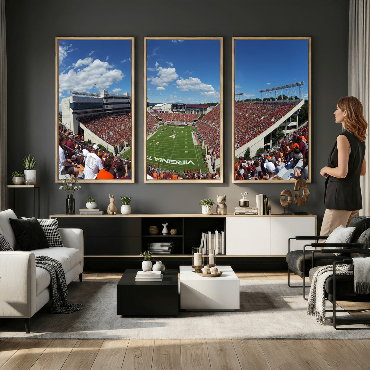 87769-MGV-CV-36X24 - Virginia Tech Hokies Football Team Print - Blacksburg Lane Stadium Wall Art Canvas Print