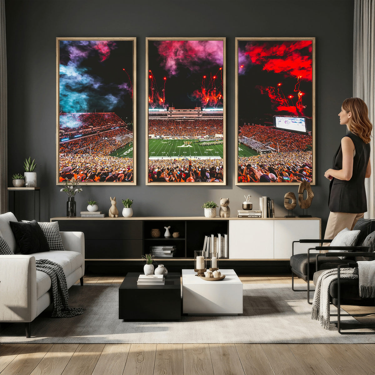 65761-MGV-CV-36X24 - Virginia Tech Hokies Football Team Print - Blacksburg Lane Stadium Wall Art Canvas Print