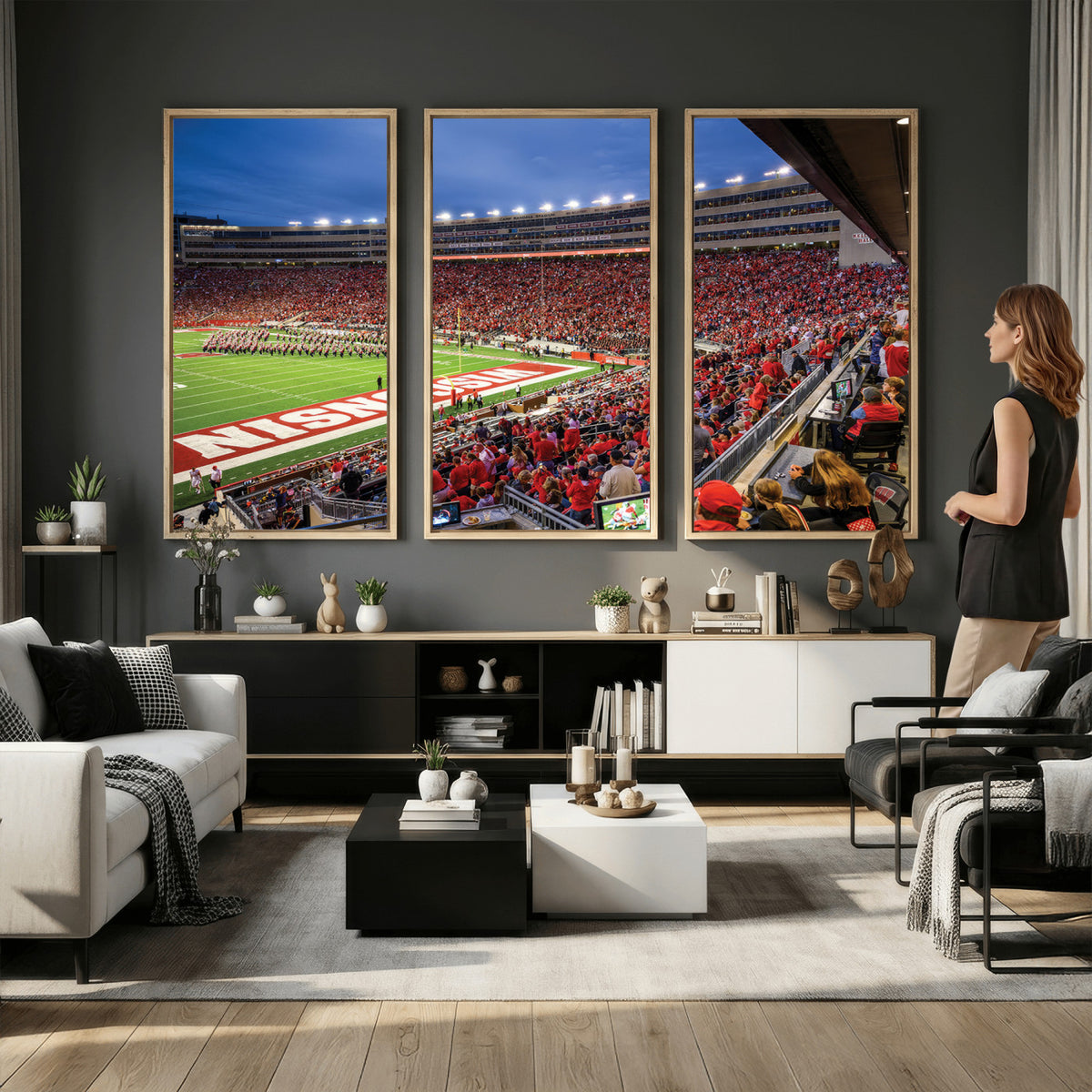 57601-MGV-CV-36X24 - Wisconsin Badgers Football Team Print - Madison Camp Randall Stadium Wall Art, Wisconsin Badgers
