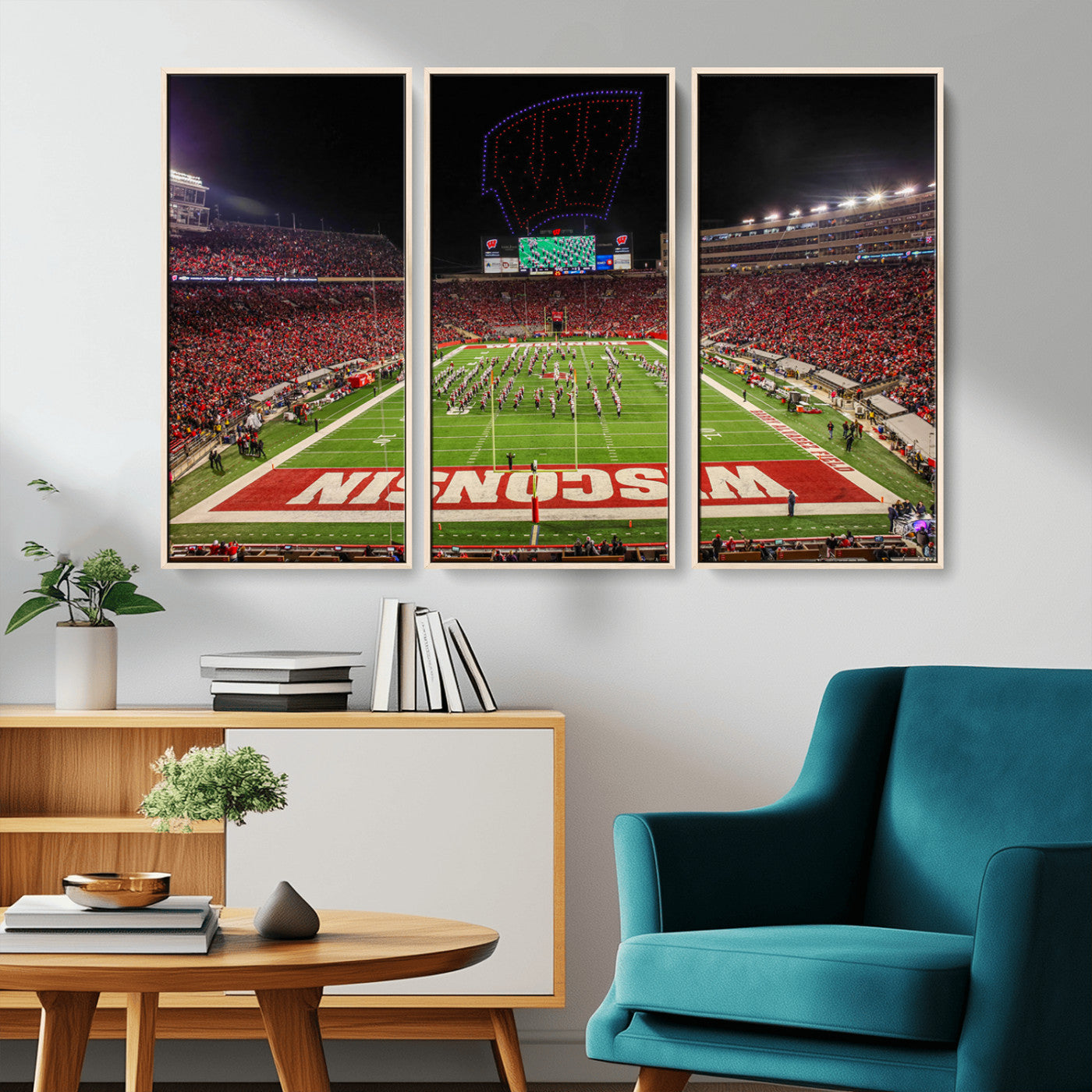 MGV-FC-48X32-3P - Wisconsin Badgers Football Team Print Canvas- Madison Camp Randall Stadium Wall Art Canvas Print