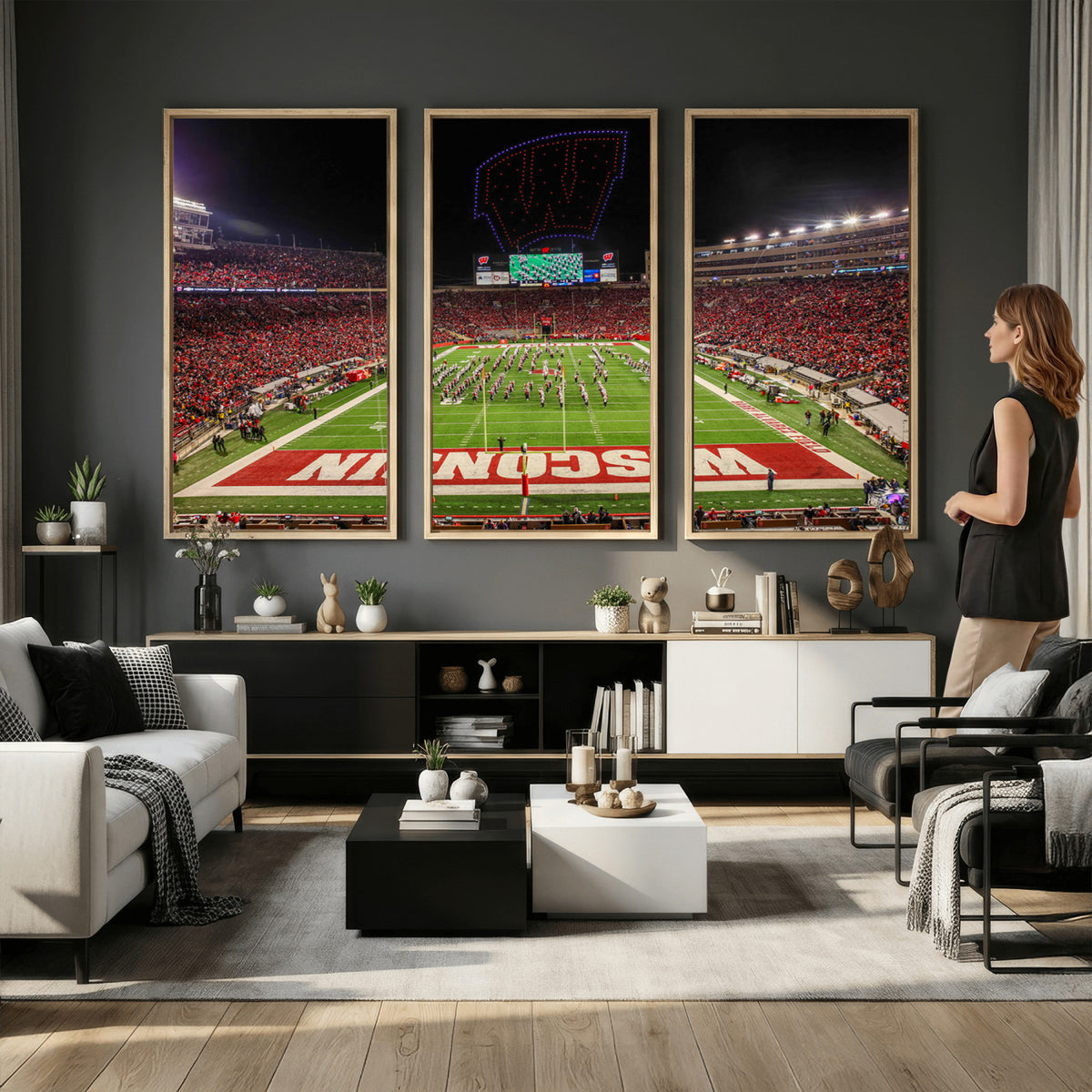 34125-MGV-CV-36X24 - Wisconsin Badgers Football Team Print Canvas- Madison Camp Randall Stadium Wall Art Canvas Print