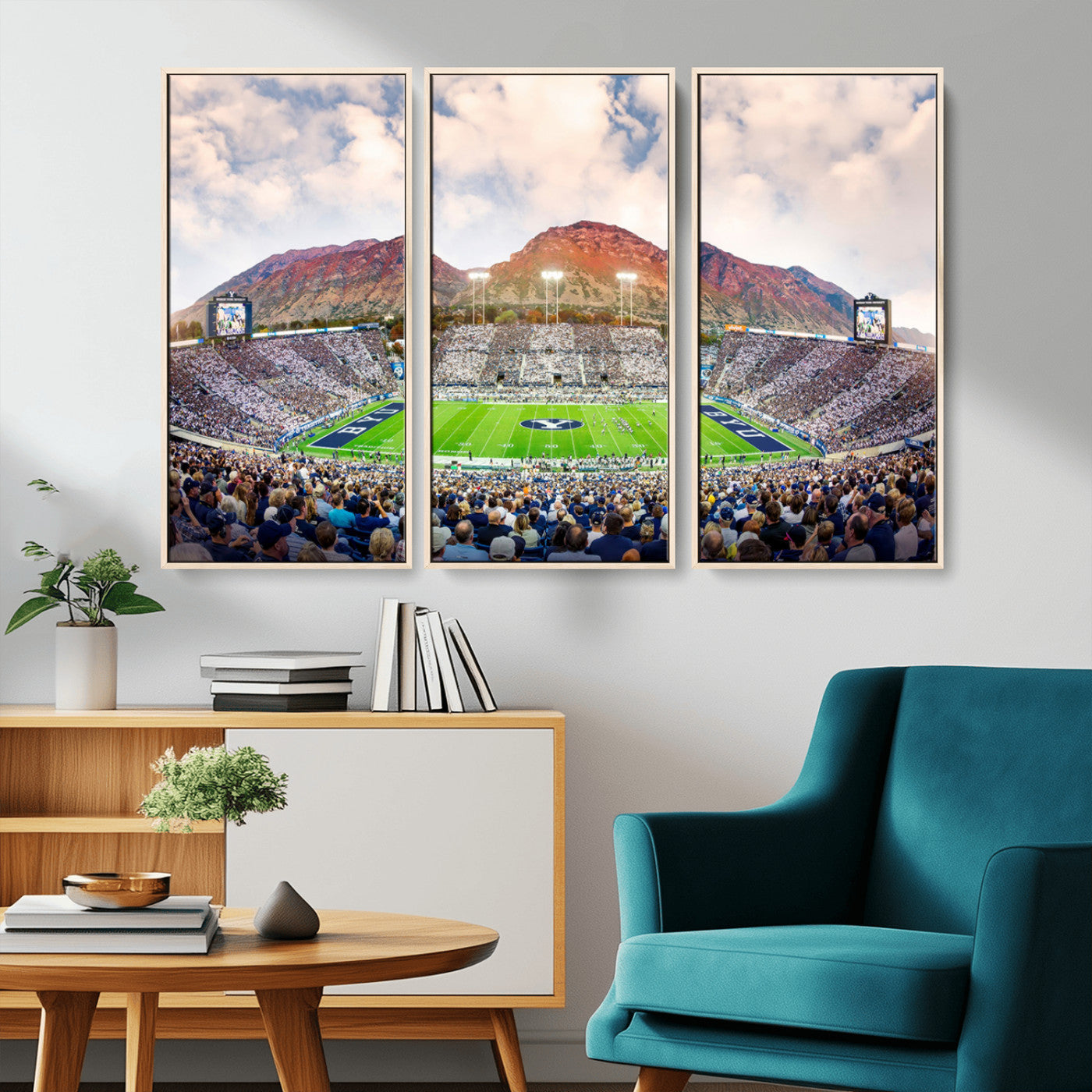 MGV-FC-48X32-3P - Brigham Young University Cougars Football Team Print - Provo LaVell Edwards Stadium Wall Art Canvas