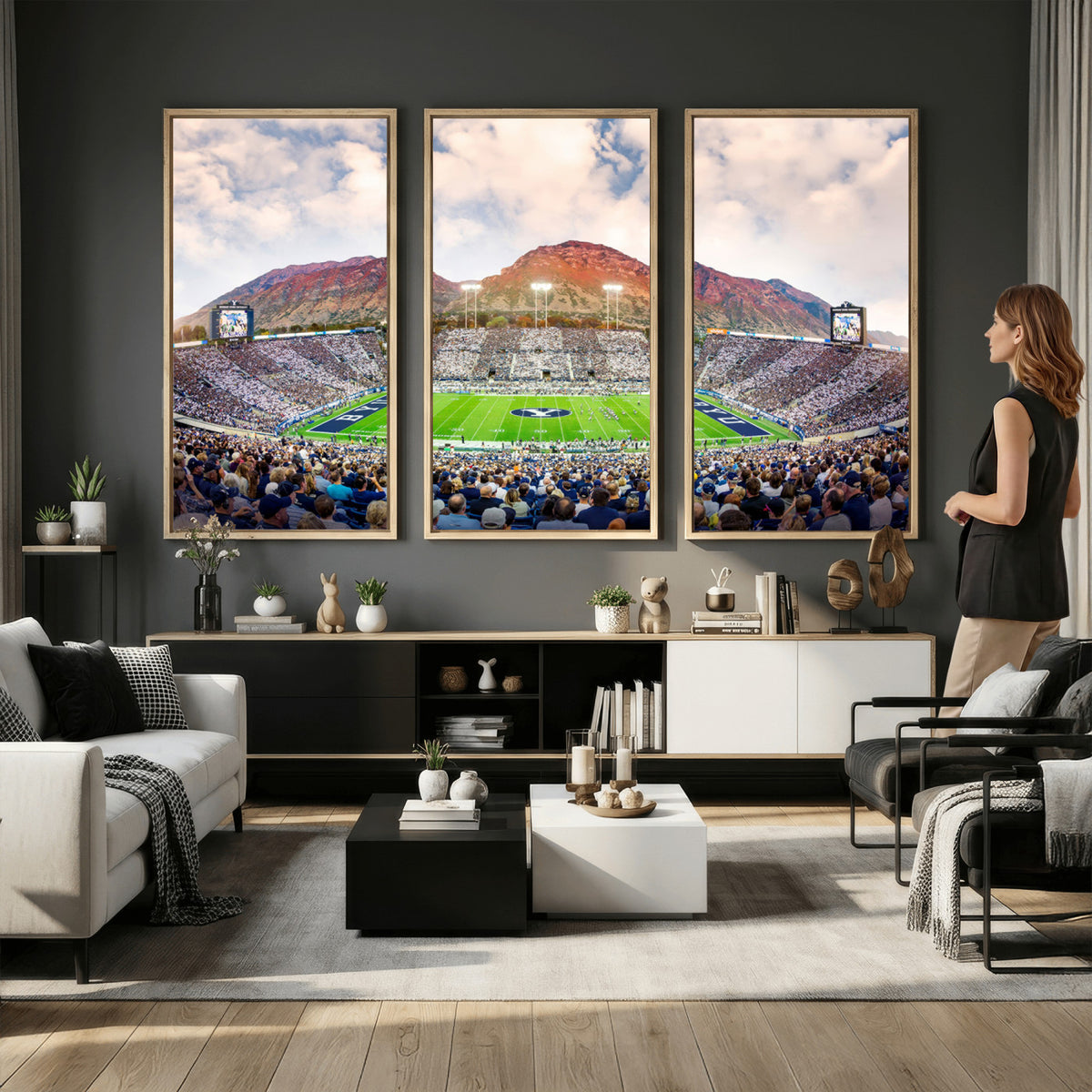 85734-MGV-CV-36X24 - Brigham Young University Cougars Football Team Print - Provo LaVell Edwards Stadium Wall Art Canvas