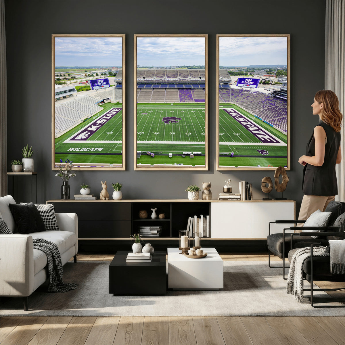 29452-MGV-CV-36X24 - KState Wildcats Football Team Print - Manhattan Bill Snyder Family Football Stadium Wall Art Canvas