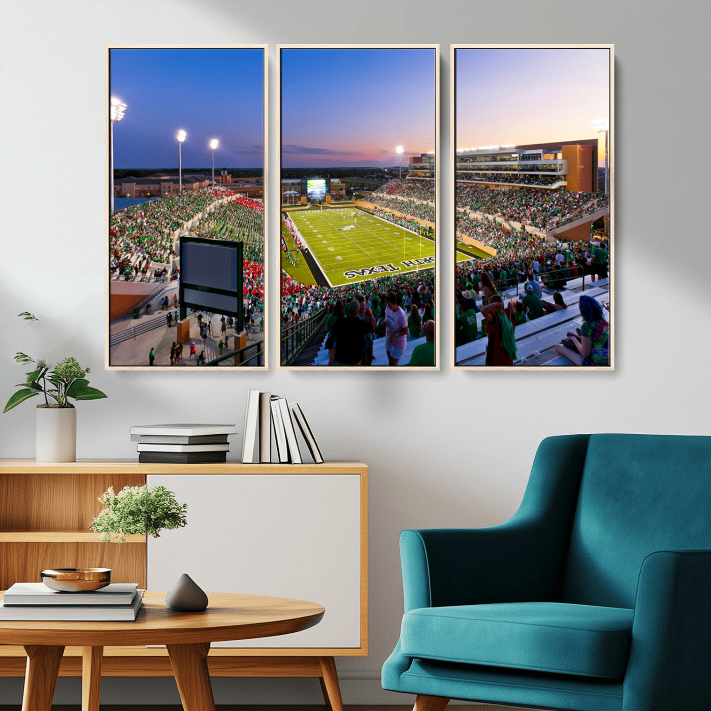 MGV-FC-48X32-3P - University of North Texas Mean Green Football Team Print - Denton DATCU Stadium Wall Art Canvas