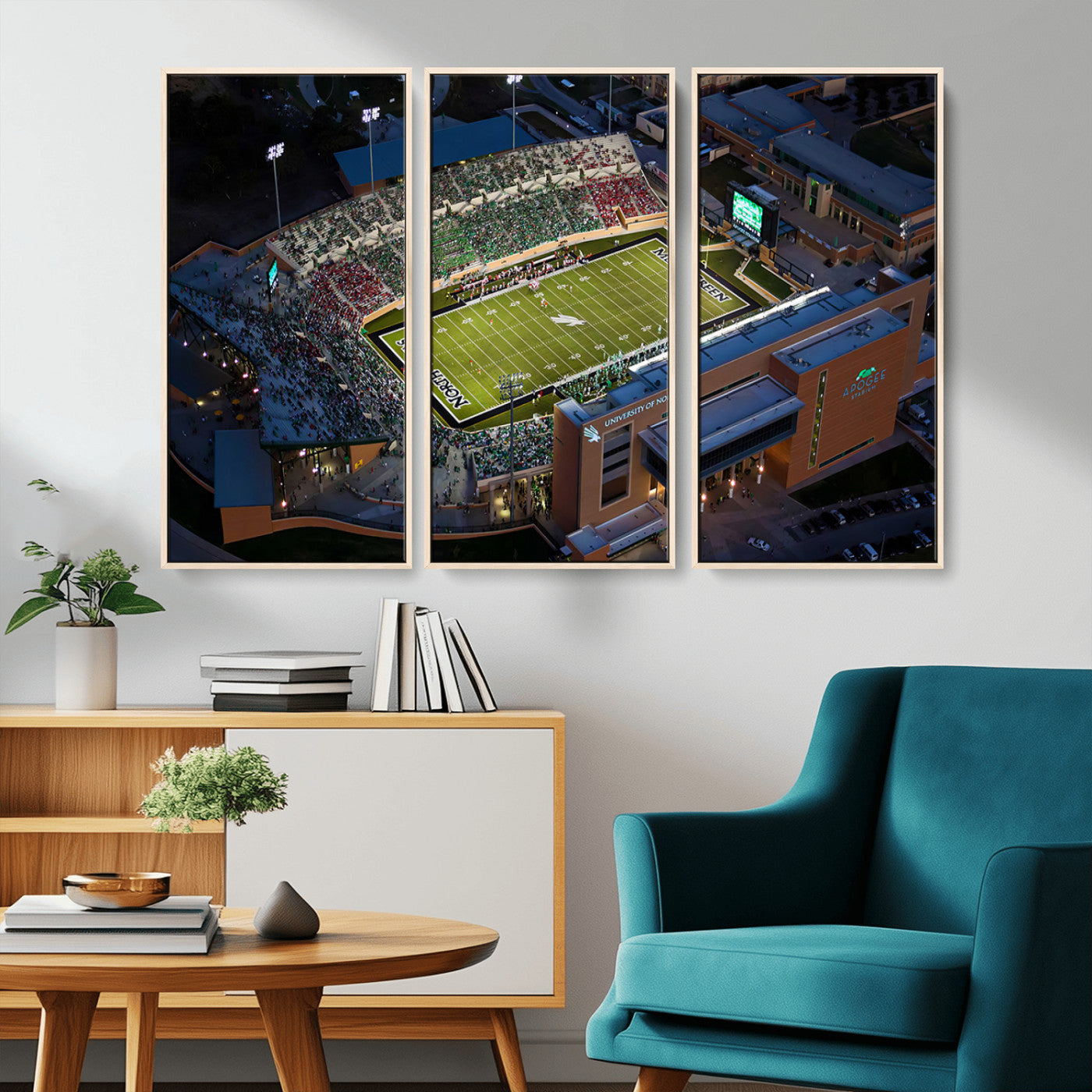 MGV-FC-48X32-3P - University of North Texas Mean Green Football Artwork, Football Team Print - Denton DATCU Stadium