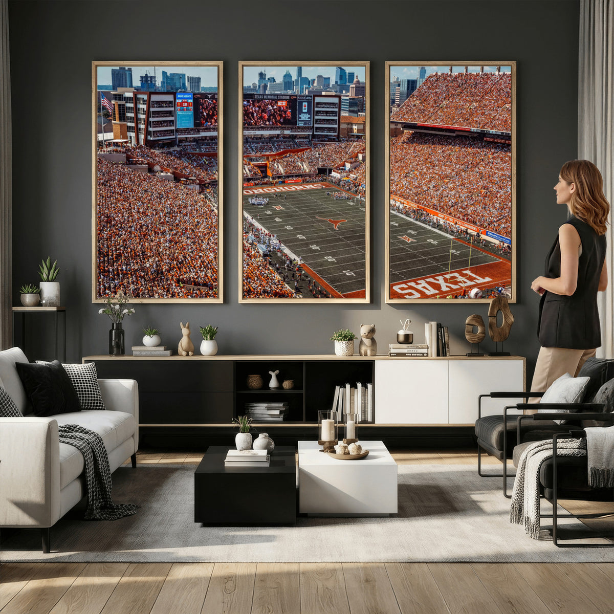 92103-MGV-CV-36X24 - University of Texas Longhorns Football Team Print - Austin Darrell K Royal-Texas Memorial Stadium
