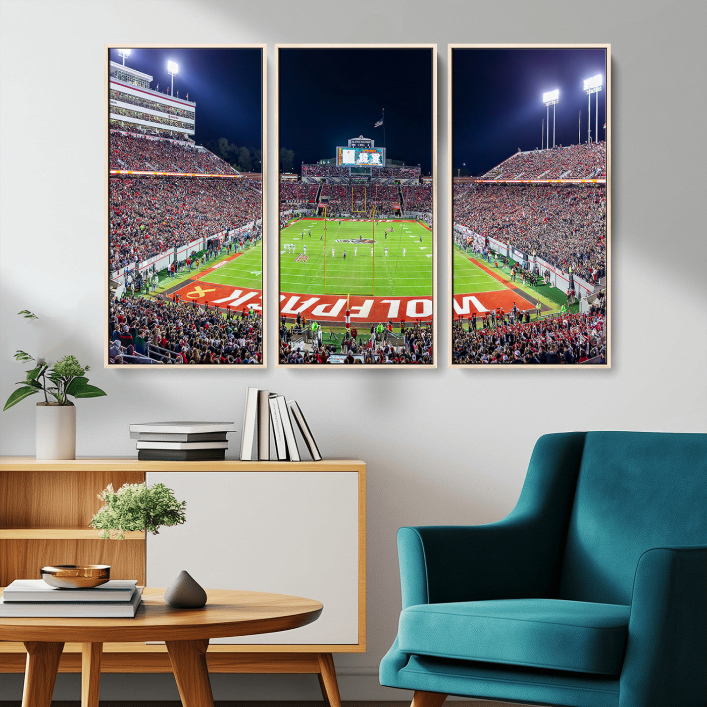 MGV-FC-48X32-3P - Wolfpack Football Team Print - Raleigh Carter-Finley Stadium Wall Art Canvas Print