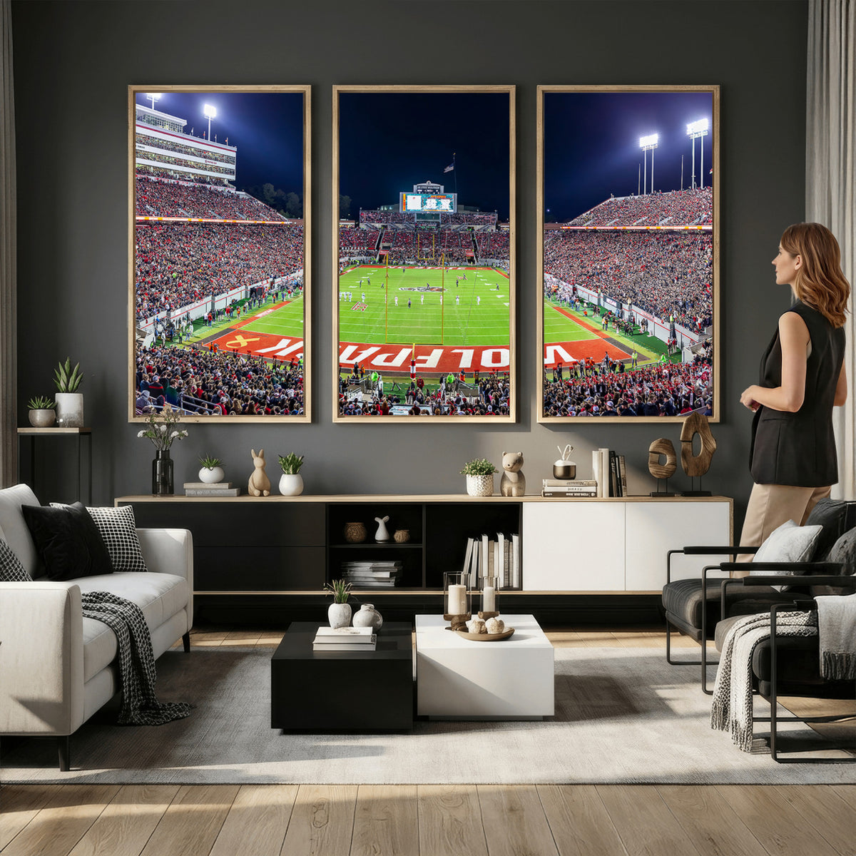 80943-MGV-CV-36X24 - Wolfpack Football Team Print - Raleigh Carter-Finley Stadium Wall Art Canvas Print