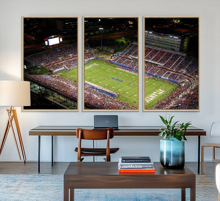 Aerial view of Florida Atlantic University Owls football stadium as a gallery-quality wall art canvas print.