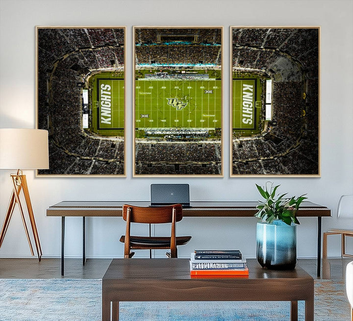 The UCF Knights Orlando Stadium Canvas Print, showcasing KNIGHTS in the end zones.