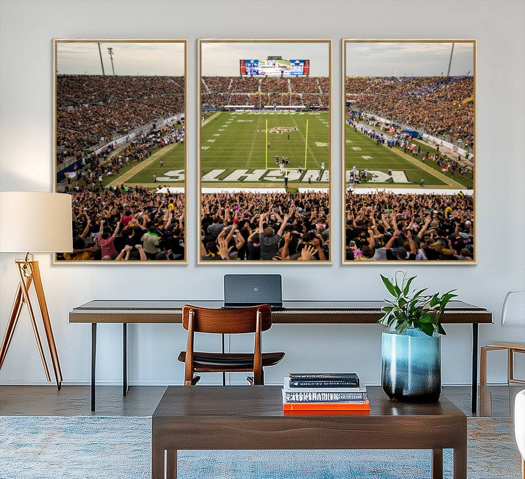 Gallery-quality wall art of the UCF Knights at Orlando FBC Mortgage Stadium, capturing a packed stadium and vibrant field.