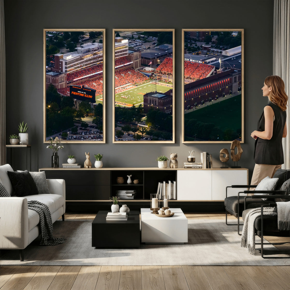 78052-MGV-CV-36X24 - University of Illinois Fighting Illini Football Team Print - Champaign Illinois Memorial Stadium