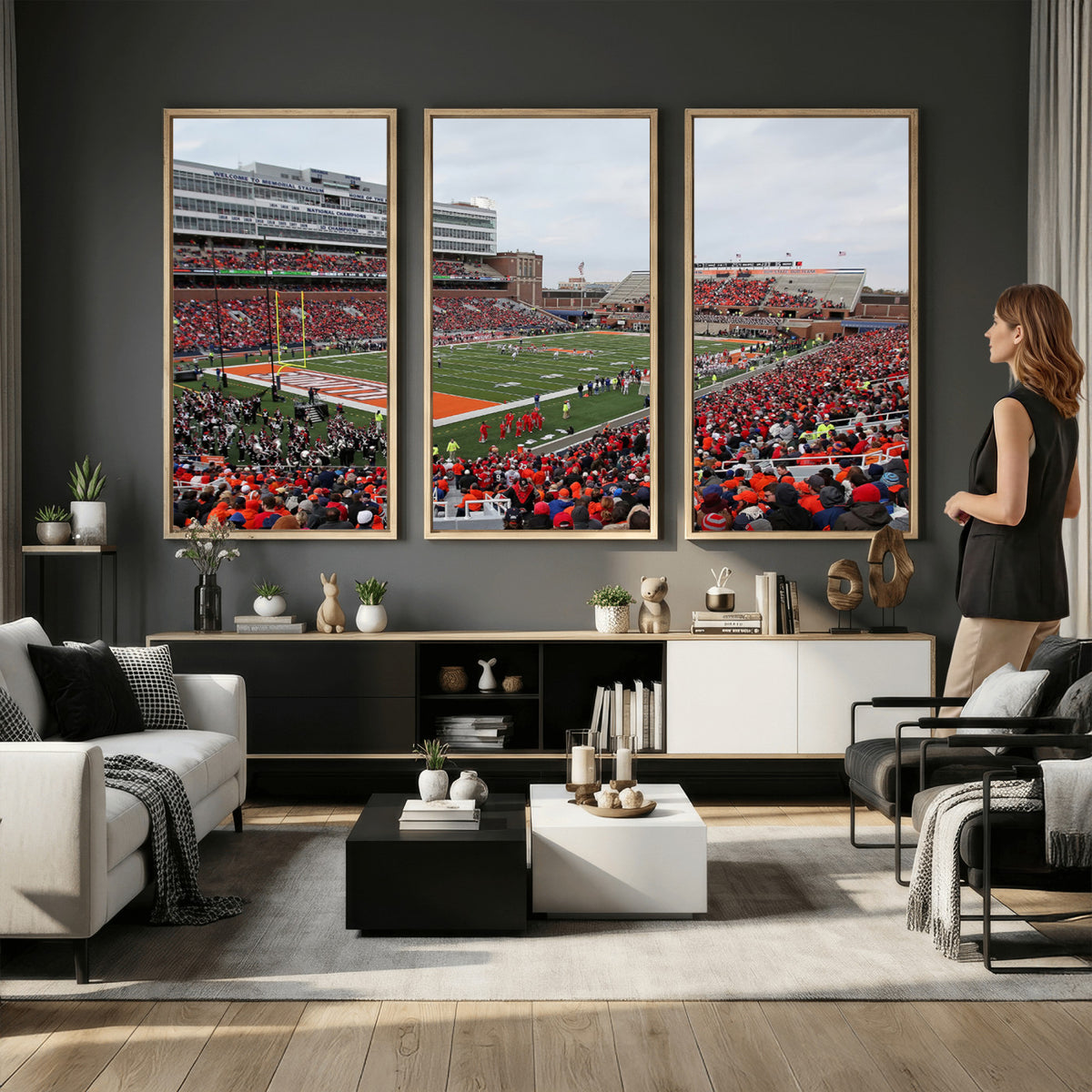 86851-MGV-CV-36X24 - University of Illinois Fighting Illini Football Team Print - Champaign Illinois Memorial Stadium