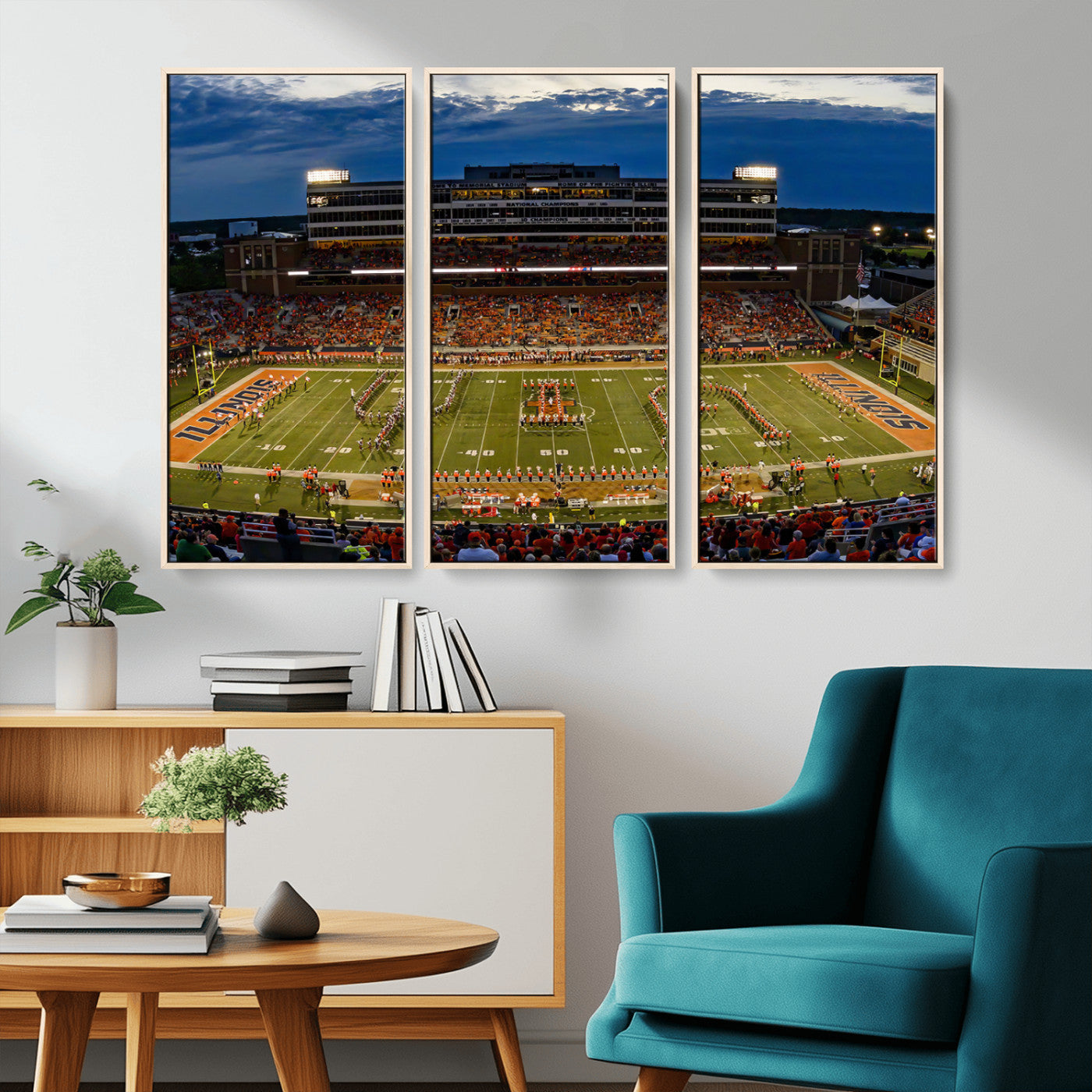 MGV-FC-48X32-3P - University of Illinois Fighting Illini Football Team Print - Champaign Illinois Memorial Stadium